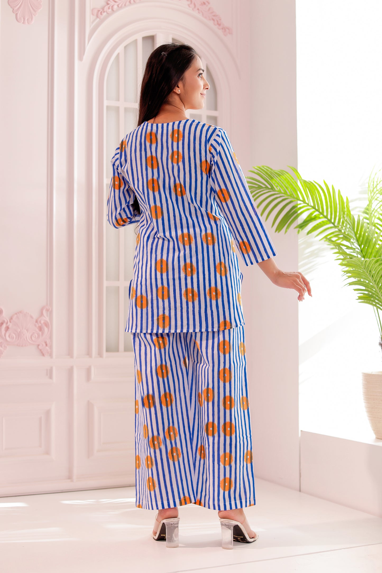 White & Blue Striped Co-ord Set