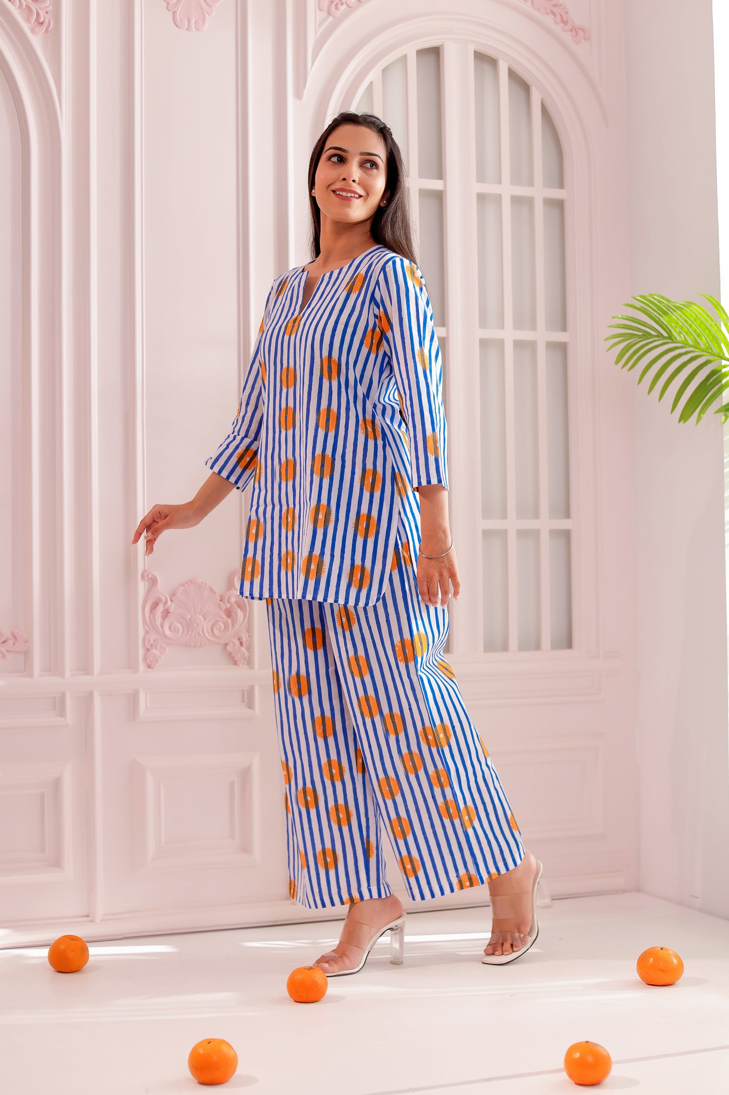White & Blue Striped Co-ord Set
