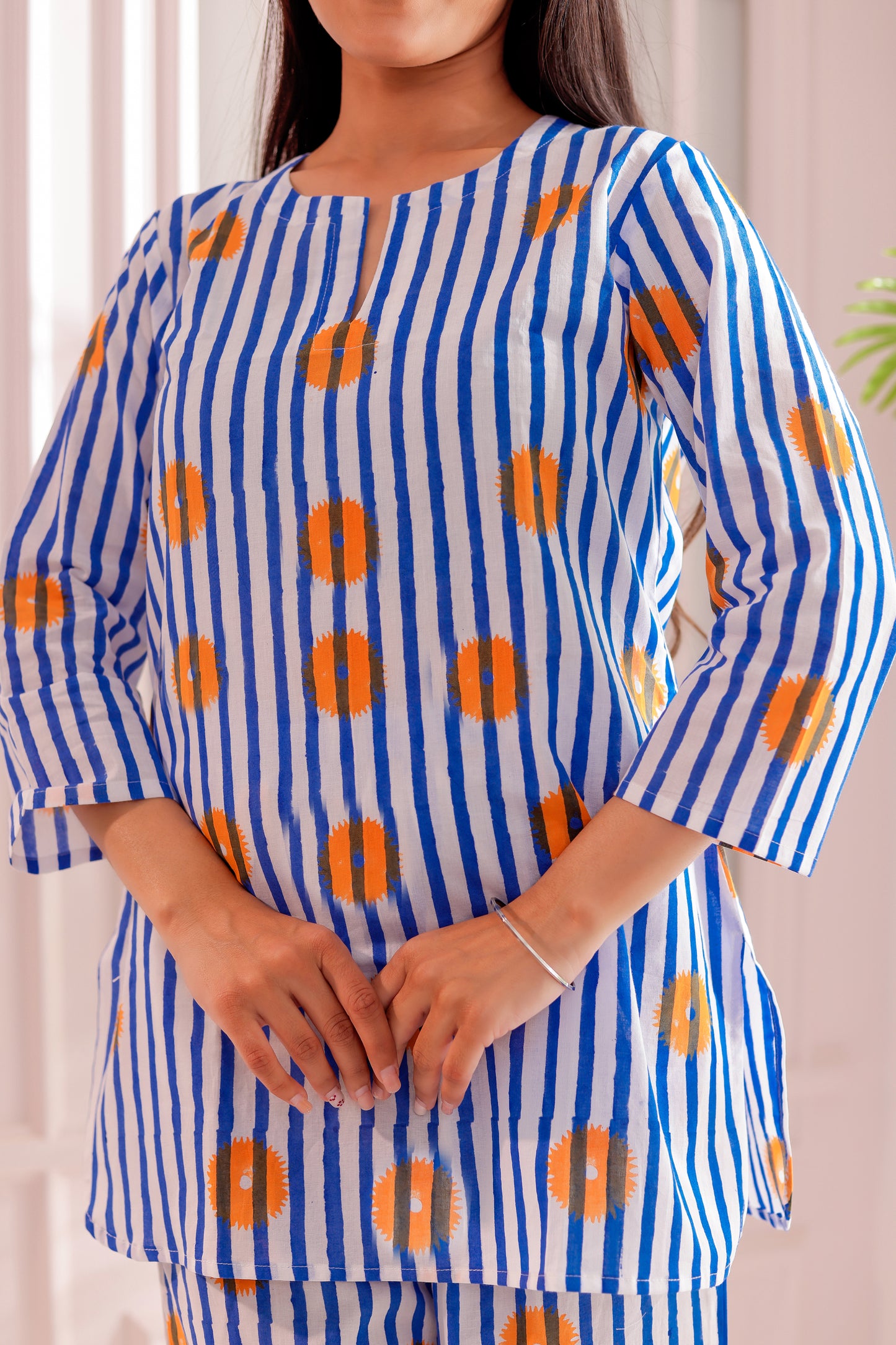 White & Blue Striped Co-ord Set