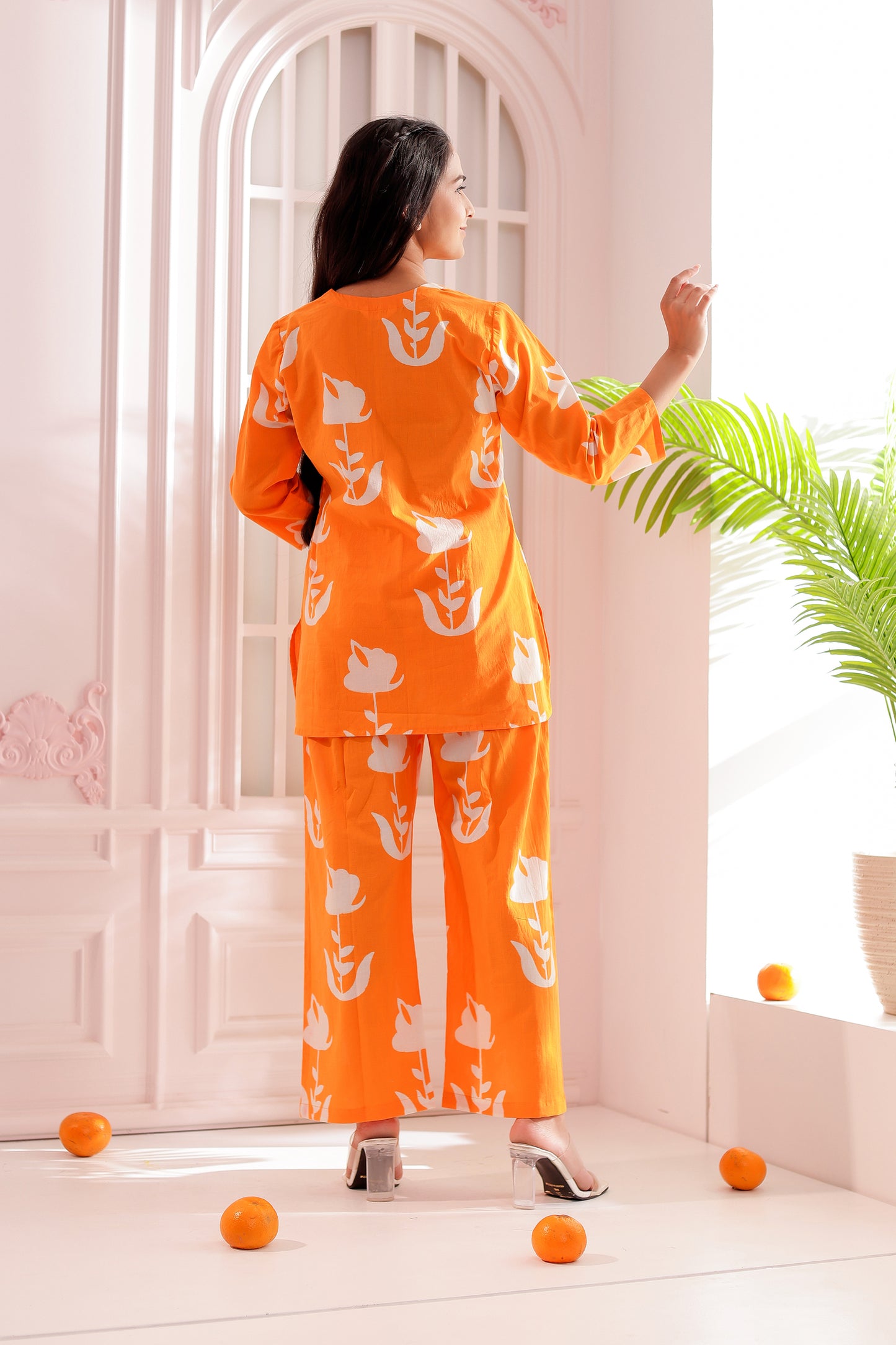 Orange & White Printed Co-ord Set