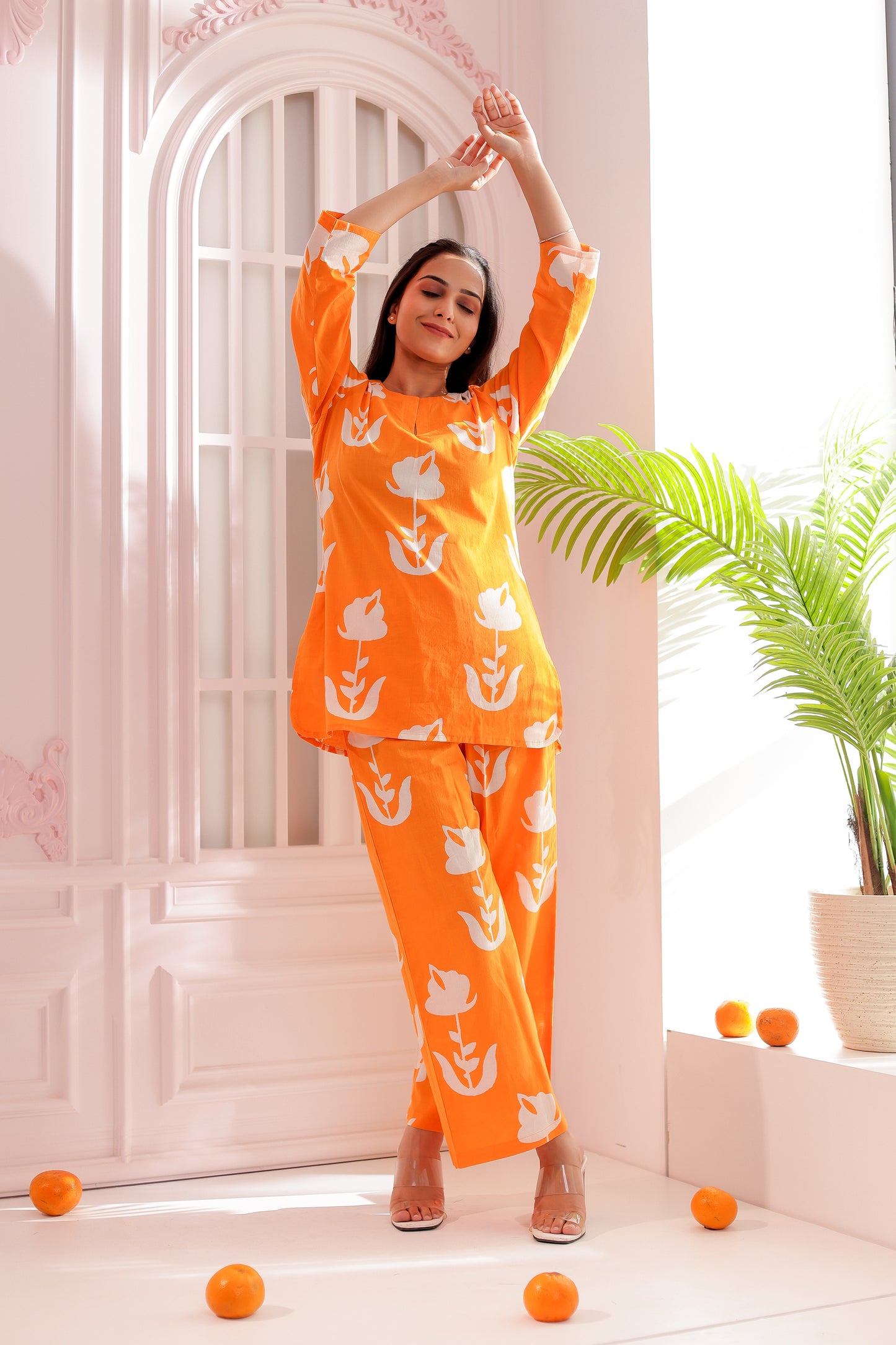 Orange & White Printed Co-ord Set