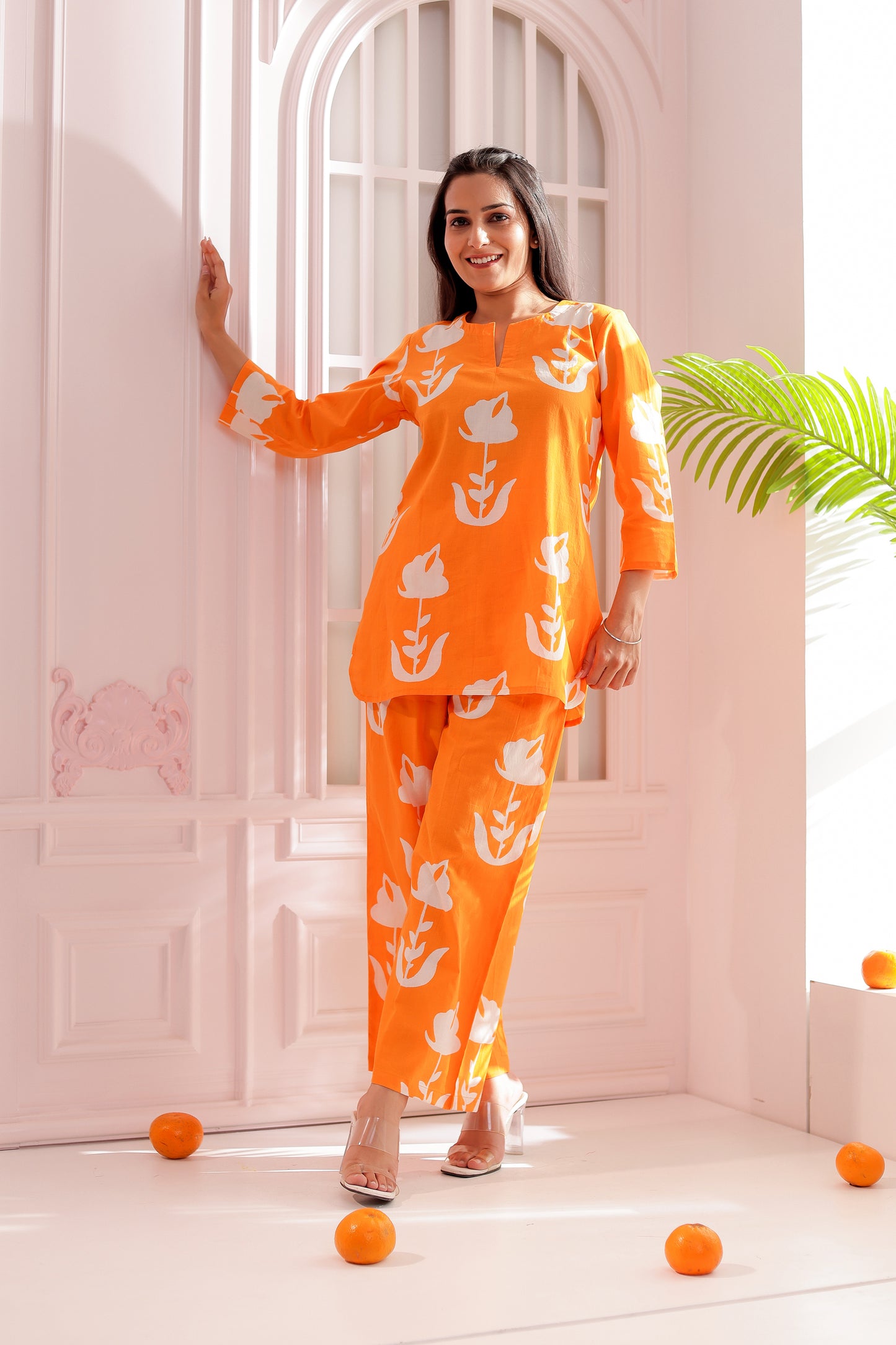 Orange & White Printed Co-ord Set