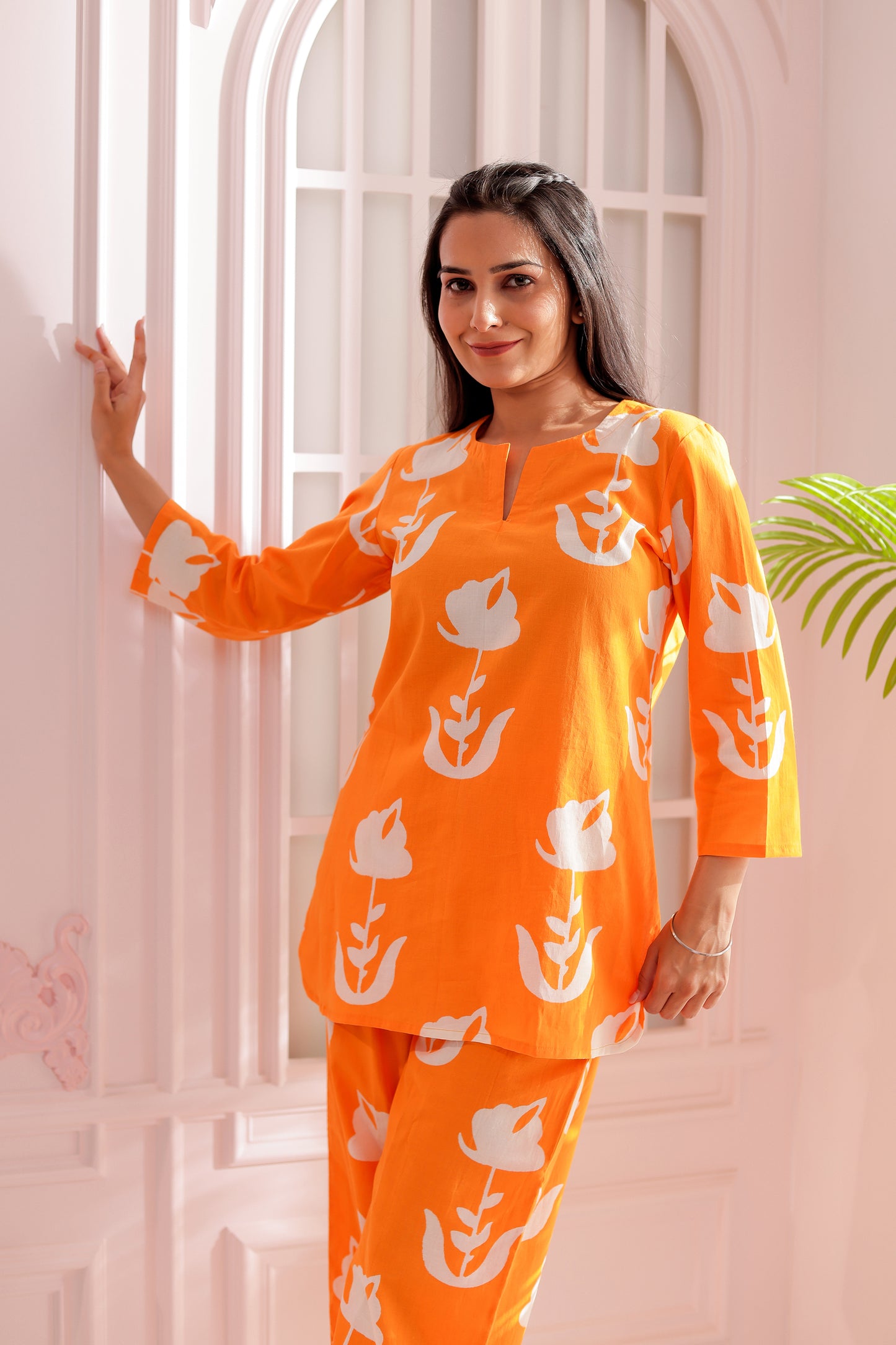 Orange & White Printed Co-ord Set