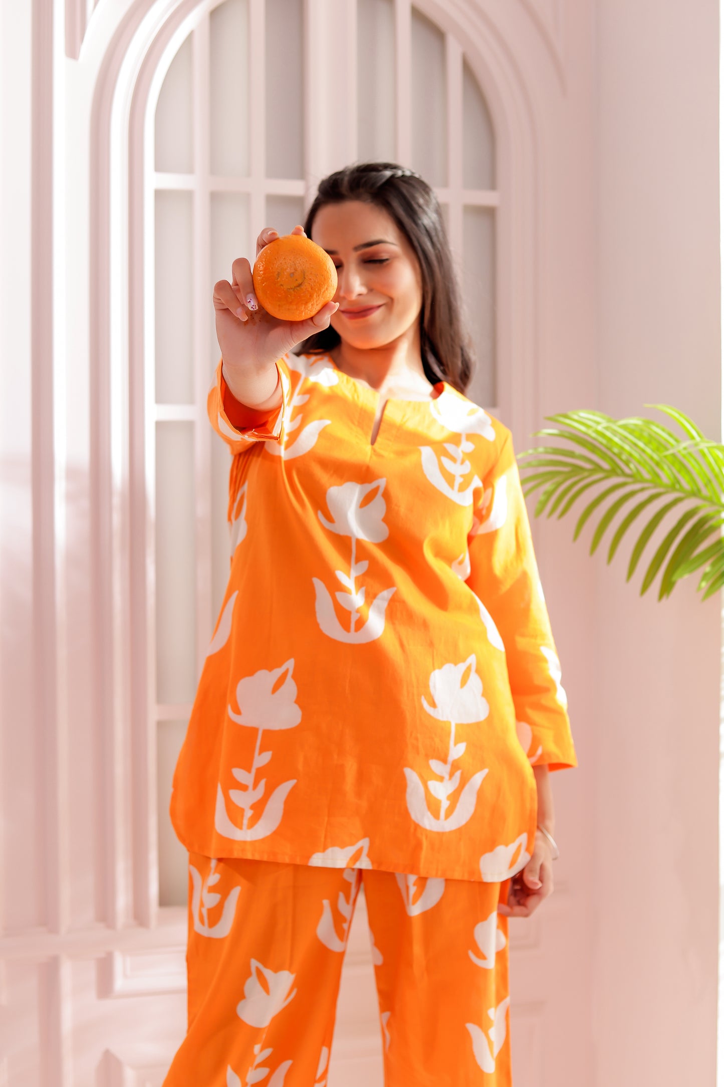 Orange & White Printed Co-ord Set