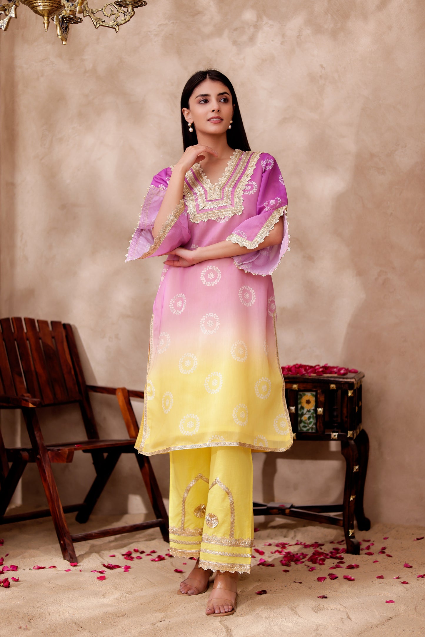 Chanderi Bhandani Printed Kurta Co-ord Set