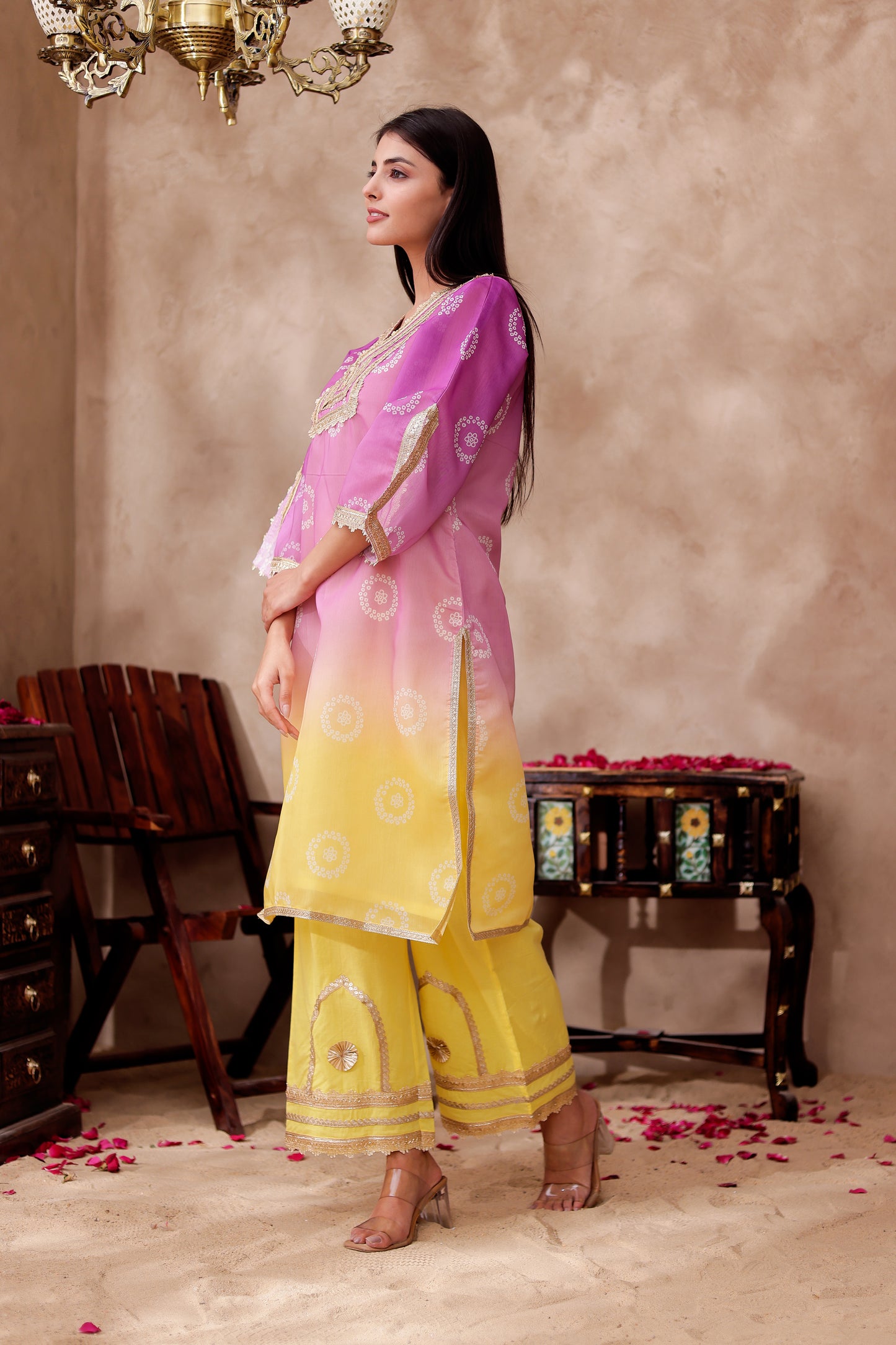 Chanderi Bhandani Printed Kurta Co-ord Set