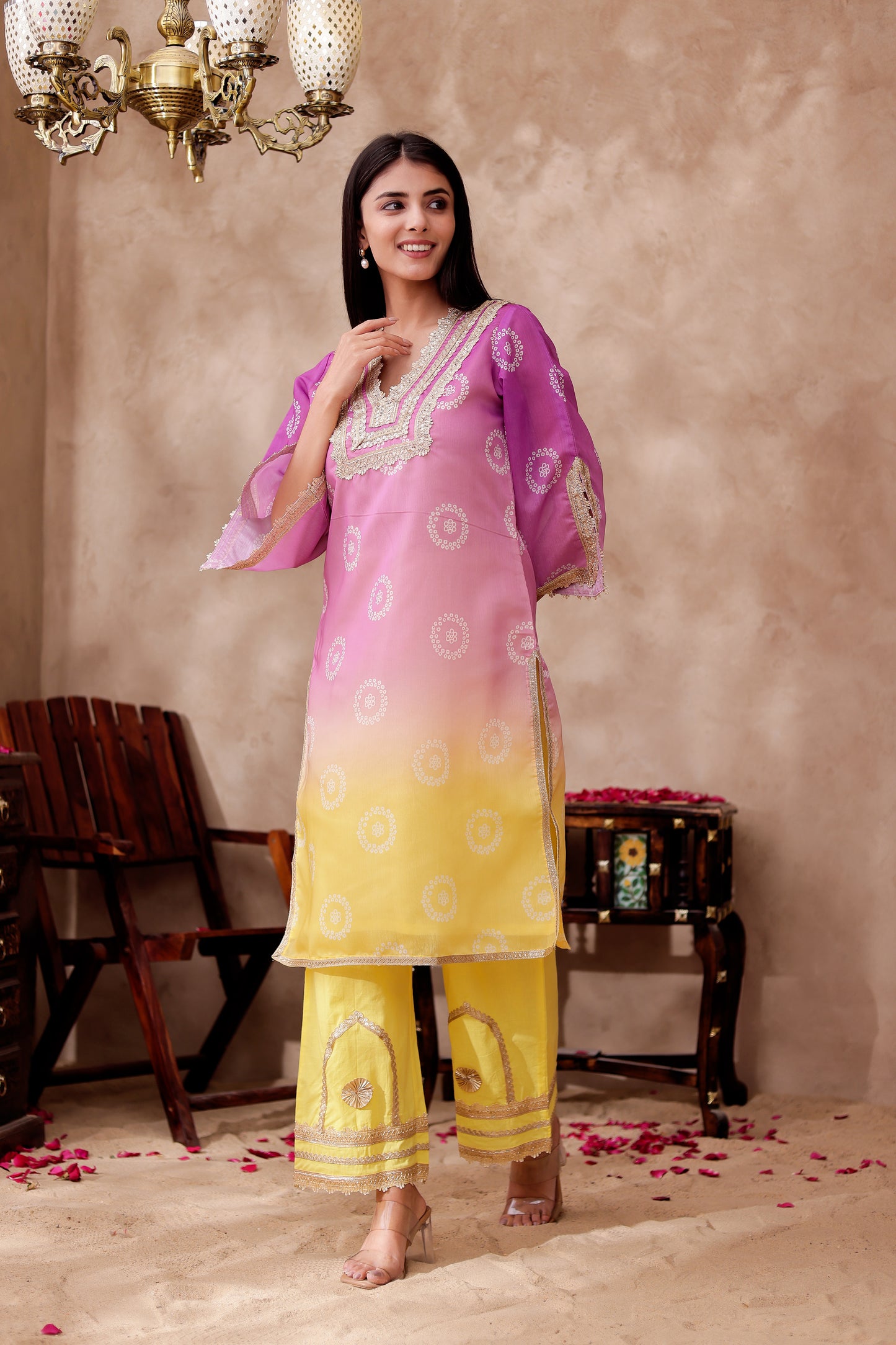 Chanderi Bhandani Printed Kurta Co-ord Set
