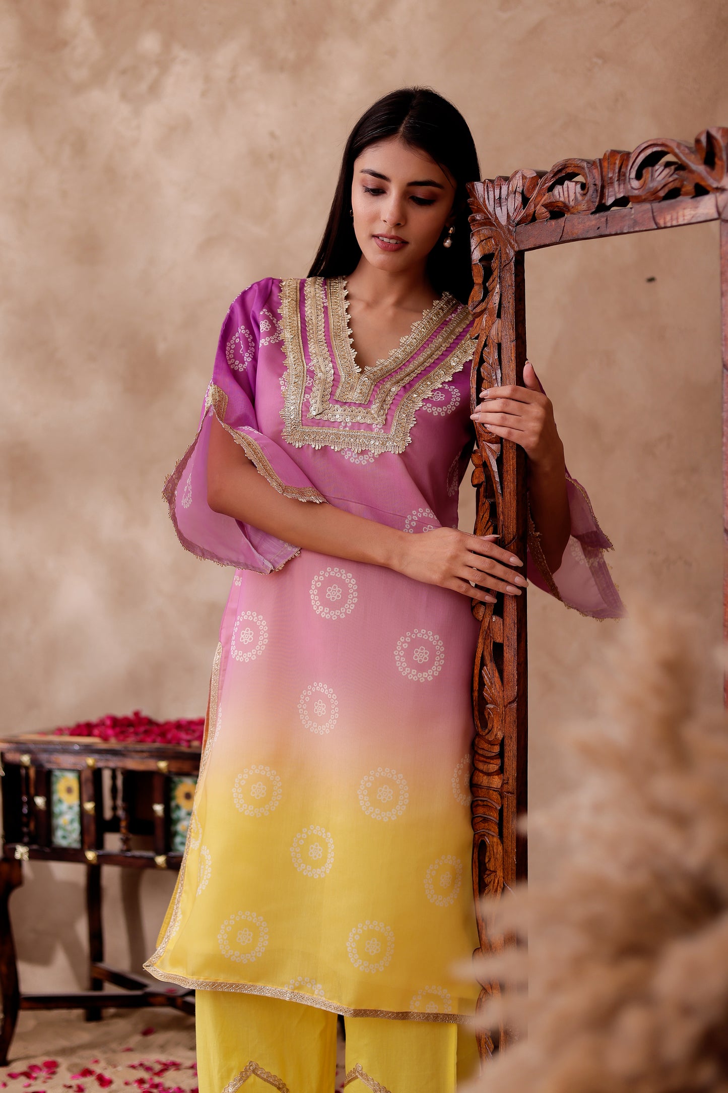 Chanderi Bhandani Printed Kurta Co-ord Set