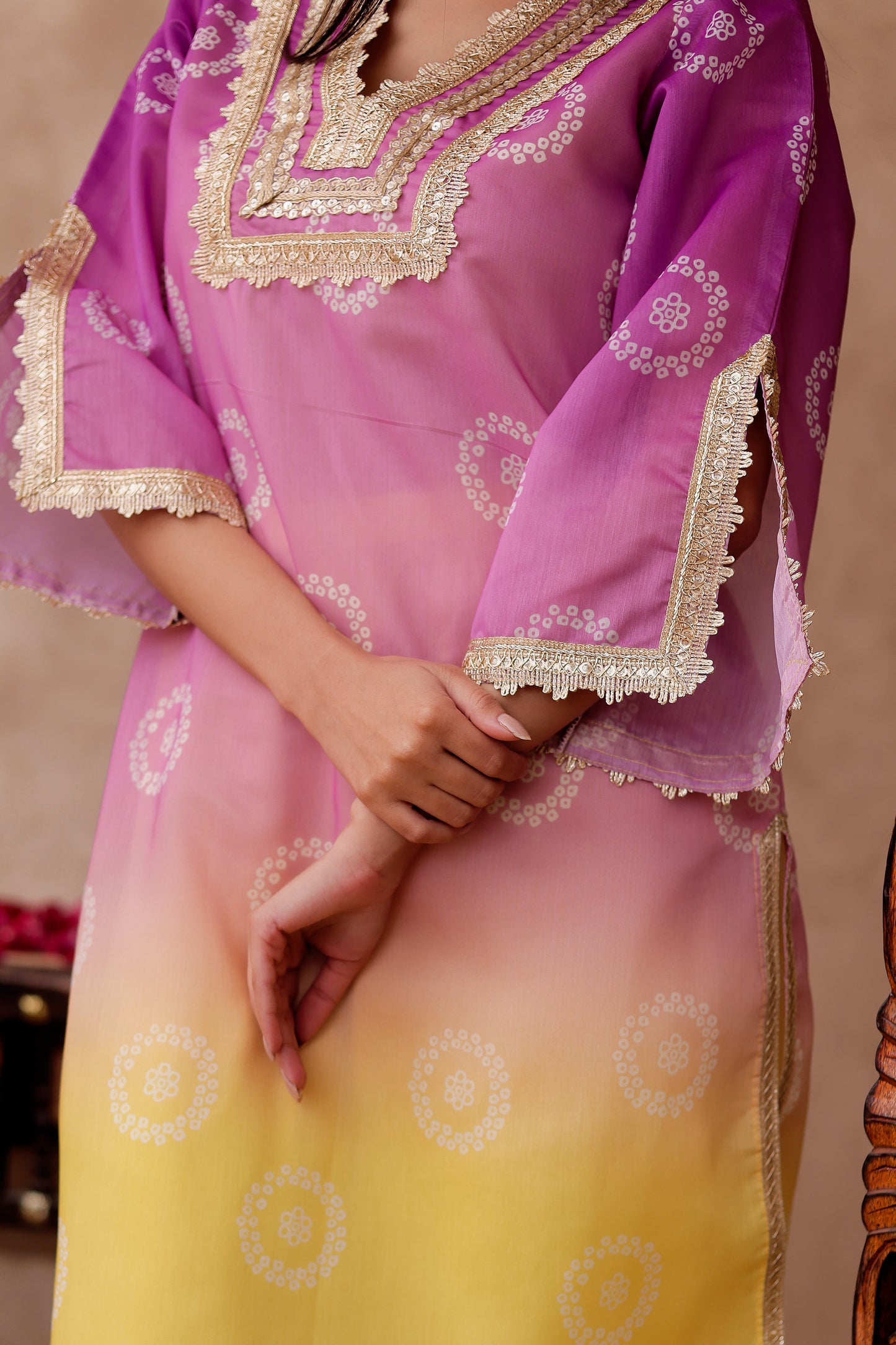 Chanderi Bhandani Printed Kurta Co-ord Set