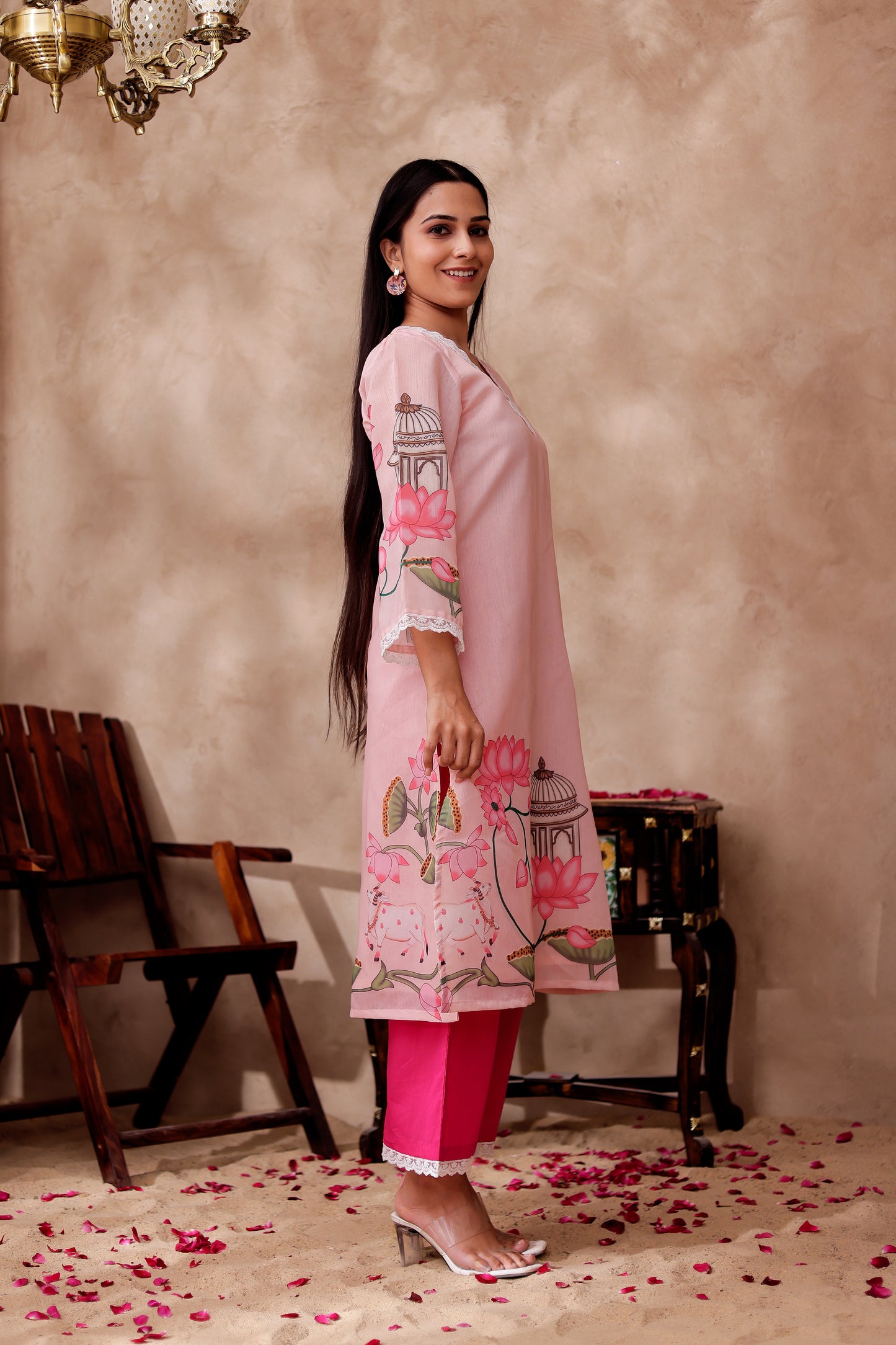 Pichwai Printed Chanderi Kurta Co-ord Set