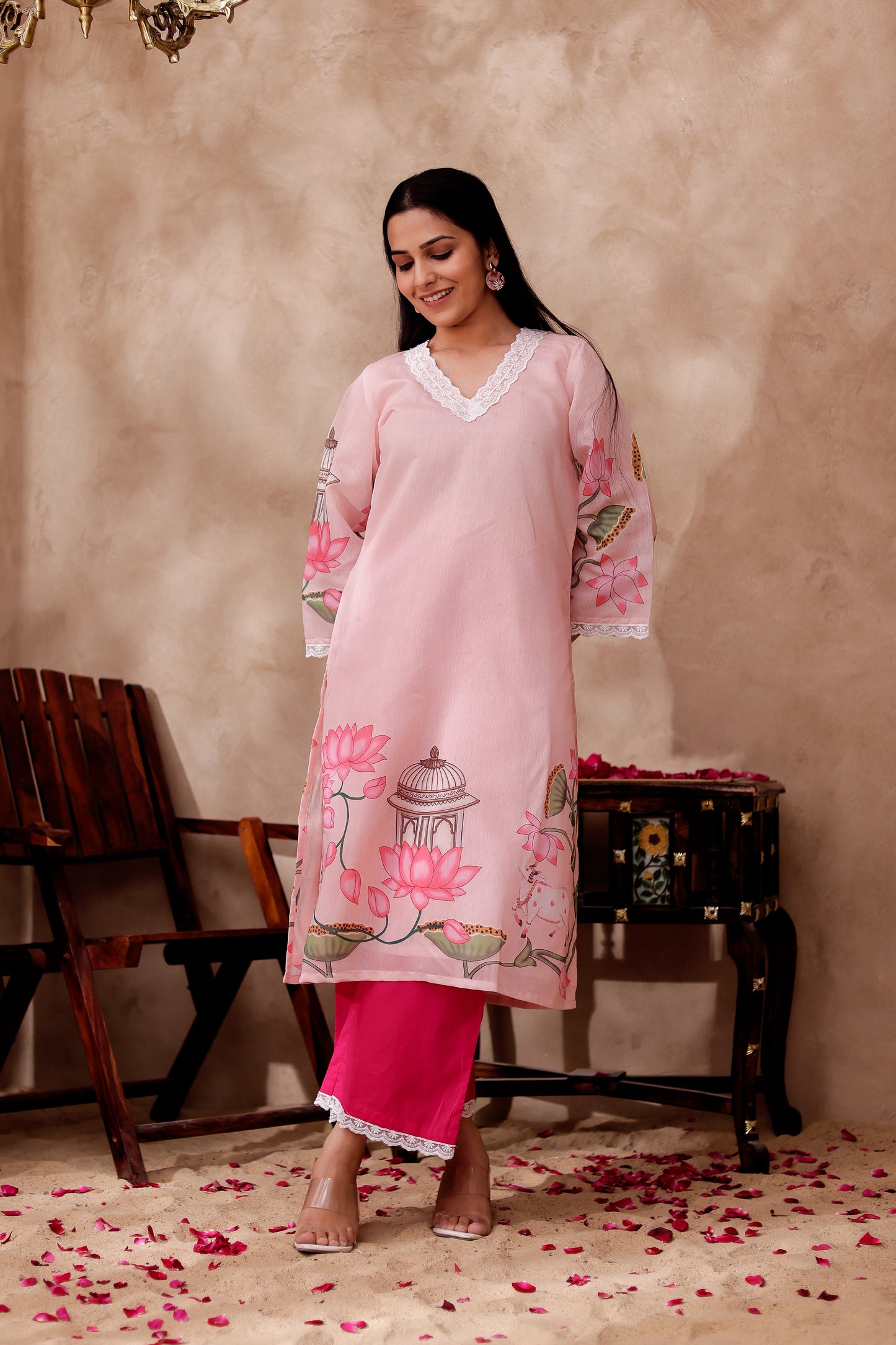 Pichwai Printed Chanderi Kurta Co-ord Set