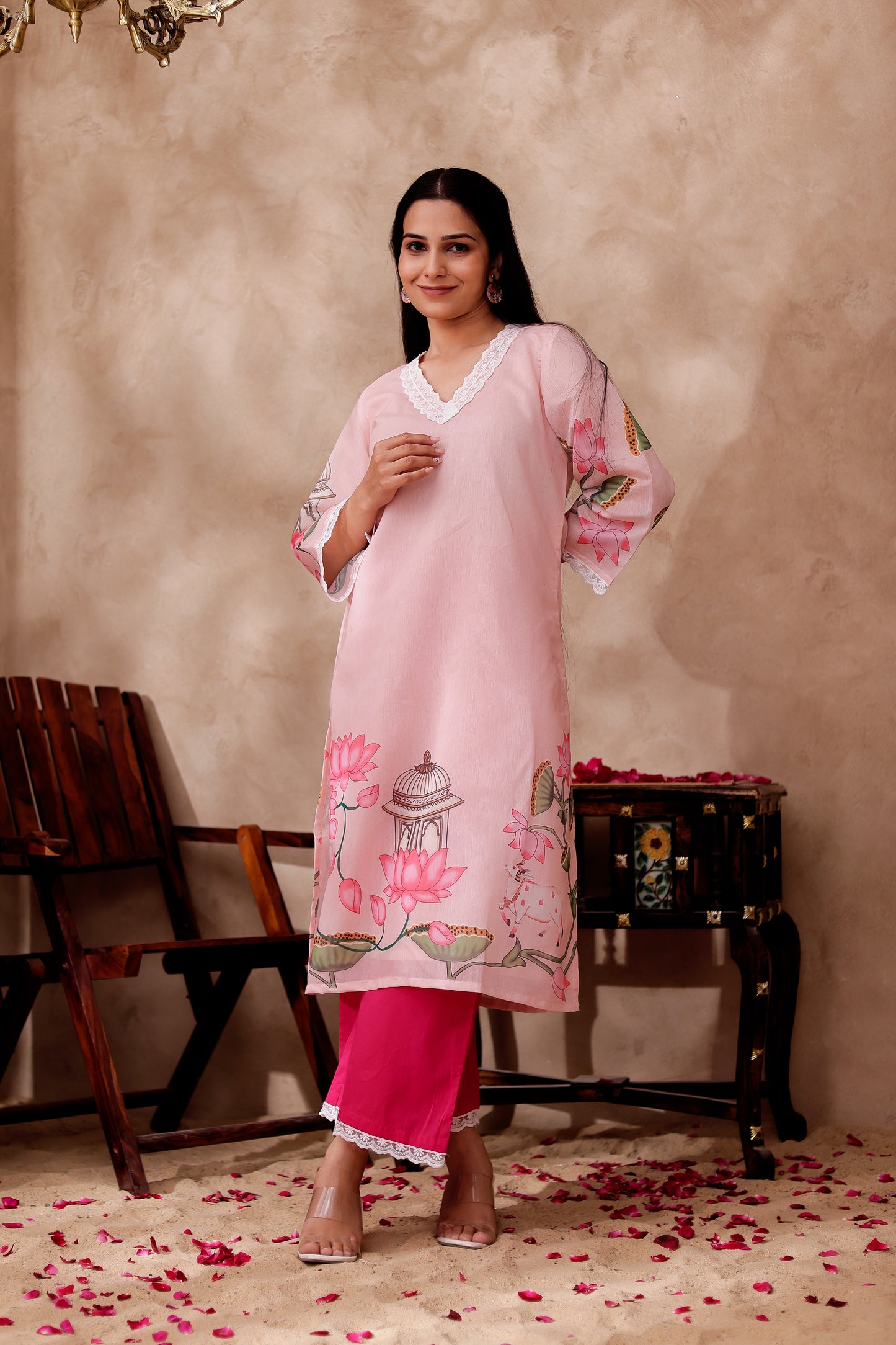 Pichwai Printed Chanderi Kurta Co-ord Set