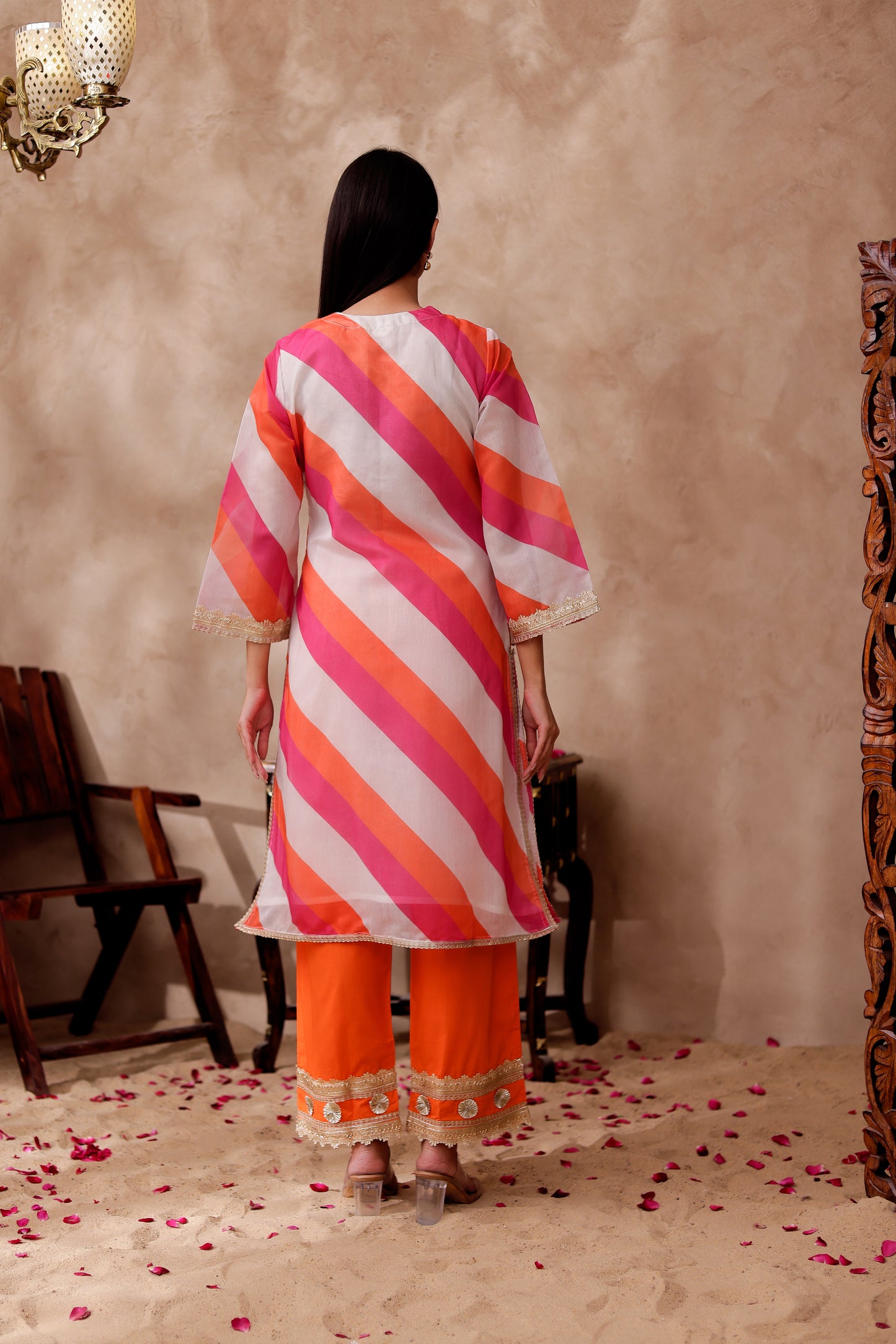 Chanderi Stripes Printed Kurta Co-ord Set