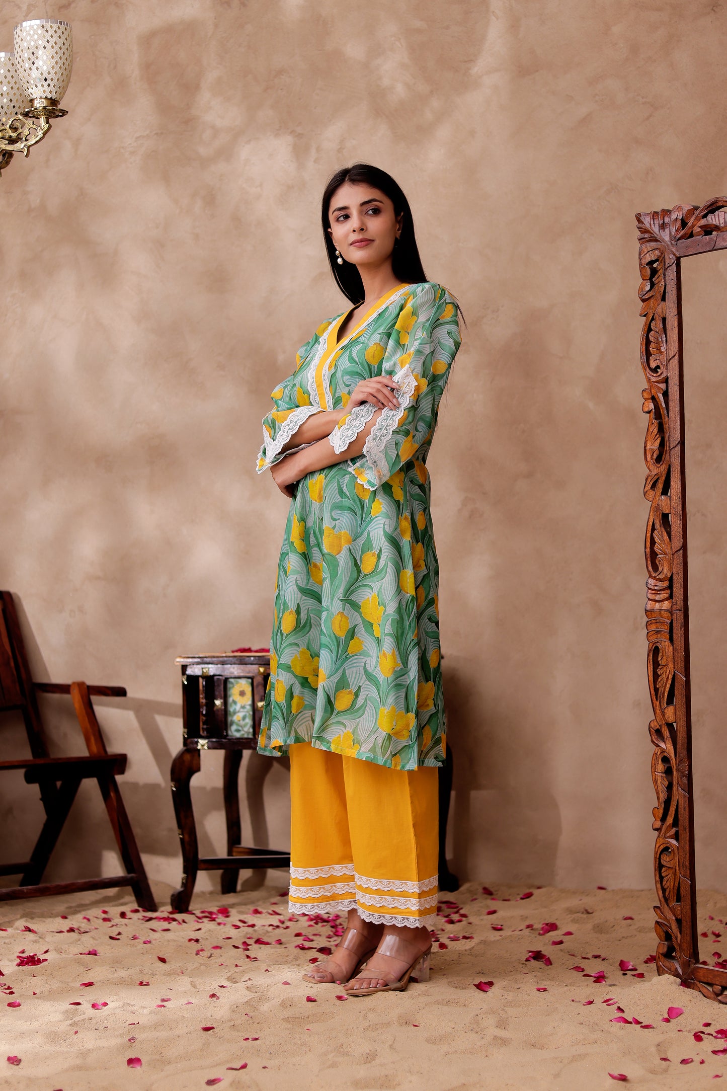 Floral Printed Chanderi Kurta Co-ord Set