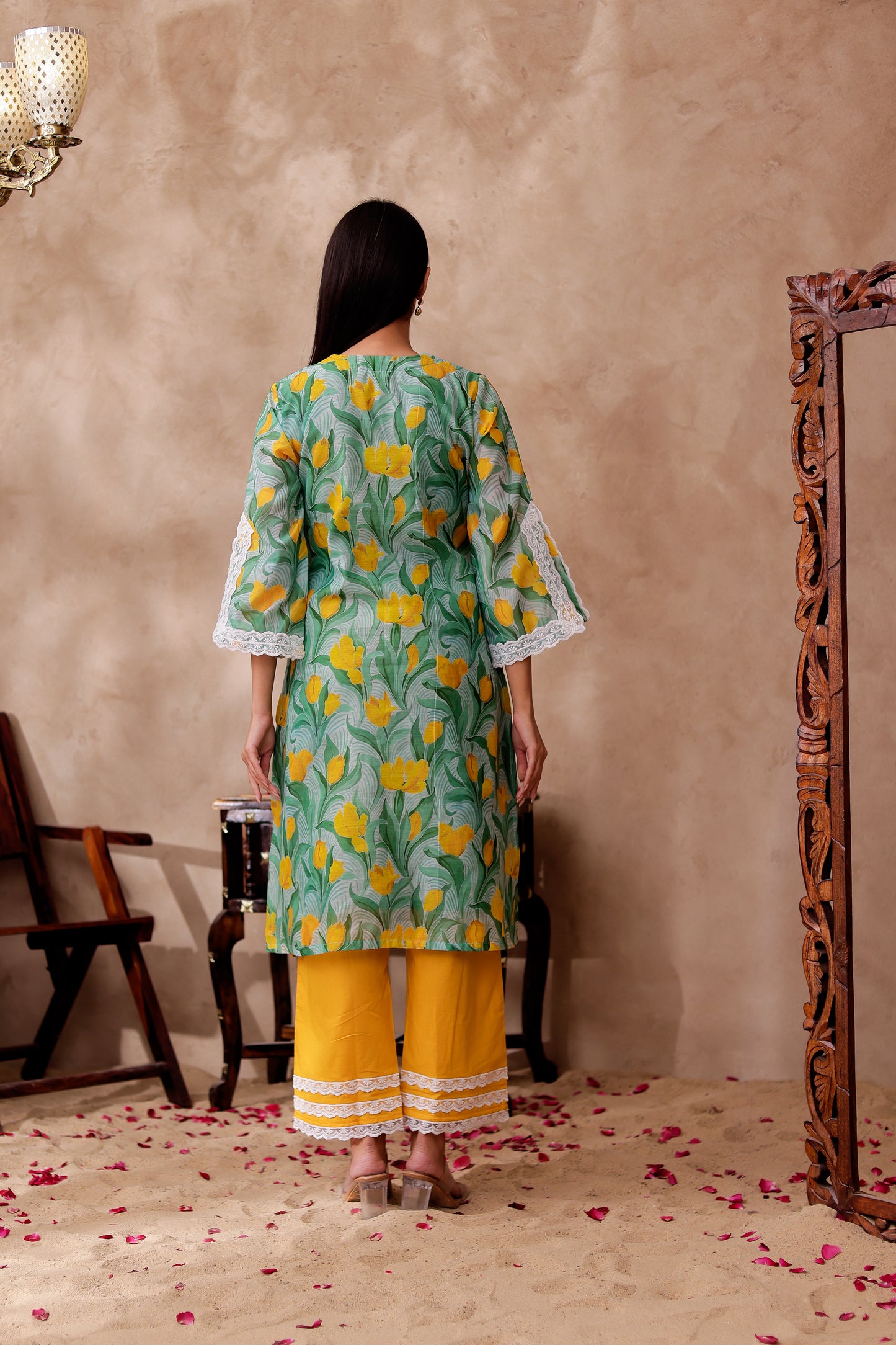 Floral Printed Chanderi Kurta Co-ord Set