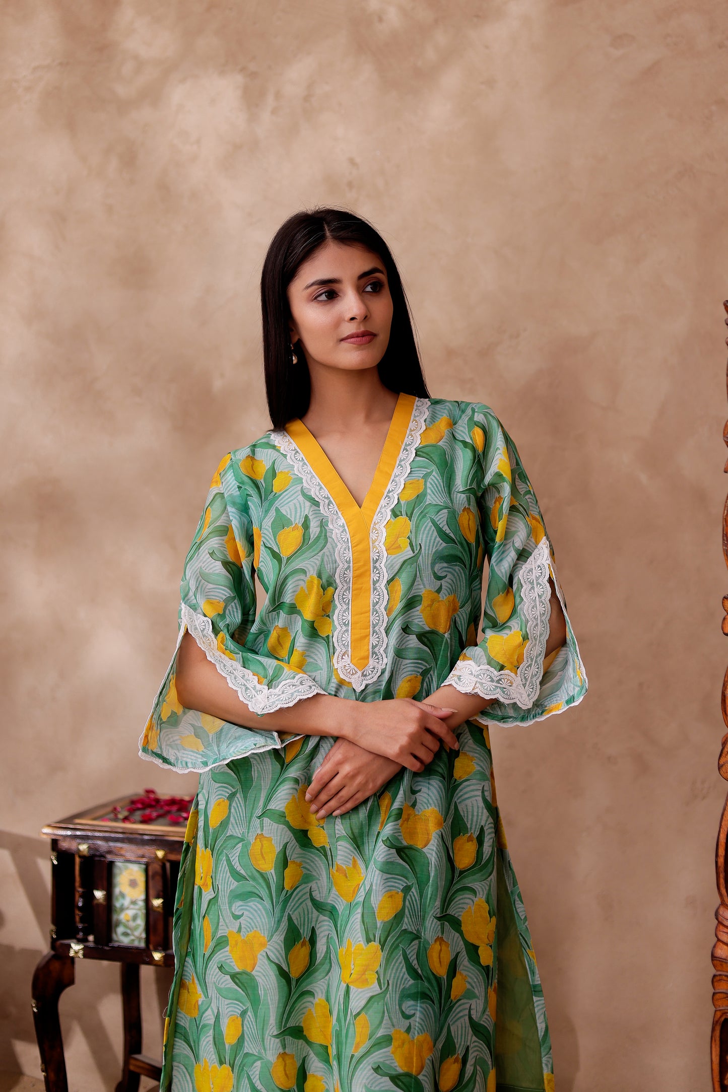 Floral Printed Chanderi Kurta Co-ord Set