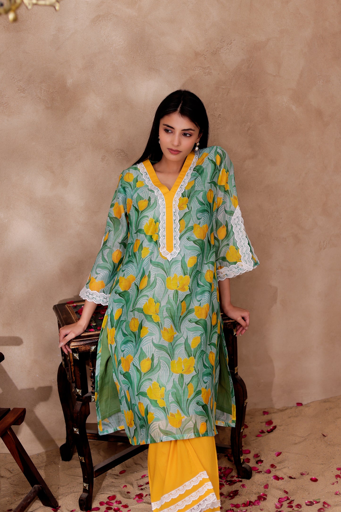 Floral Printed Chanderi Kurta Co-ord Set