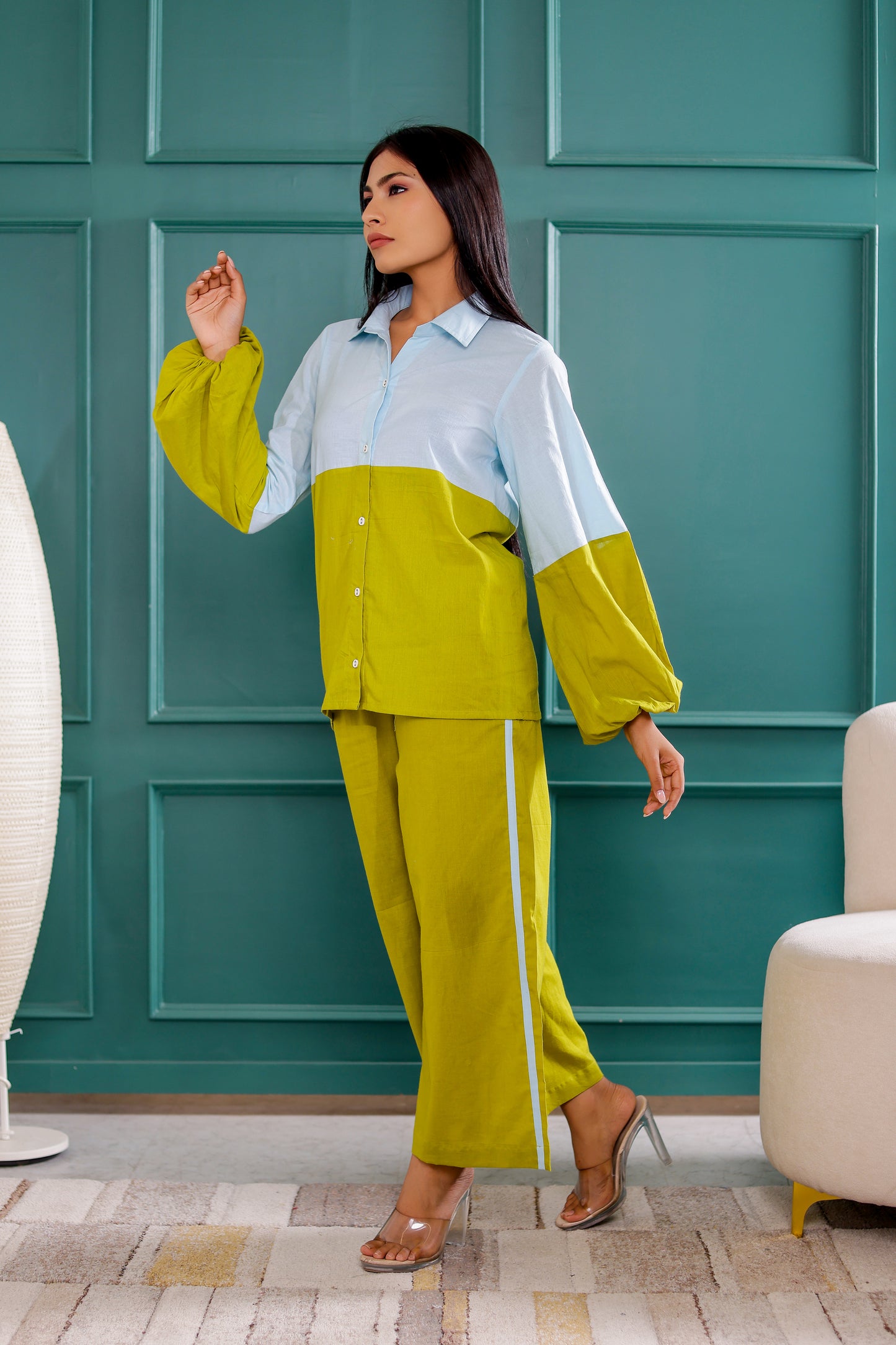 Blue and Green Dual Tone Co-ord Set