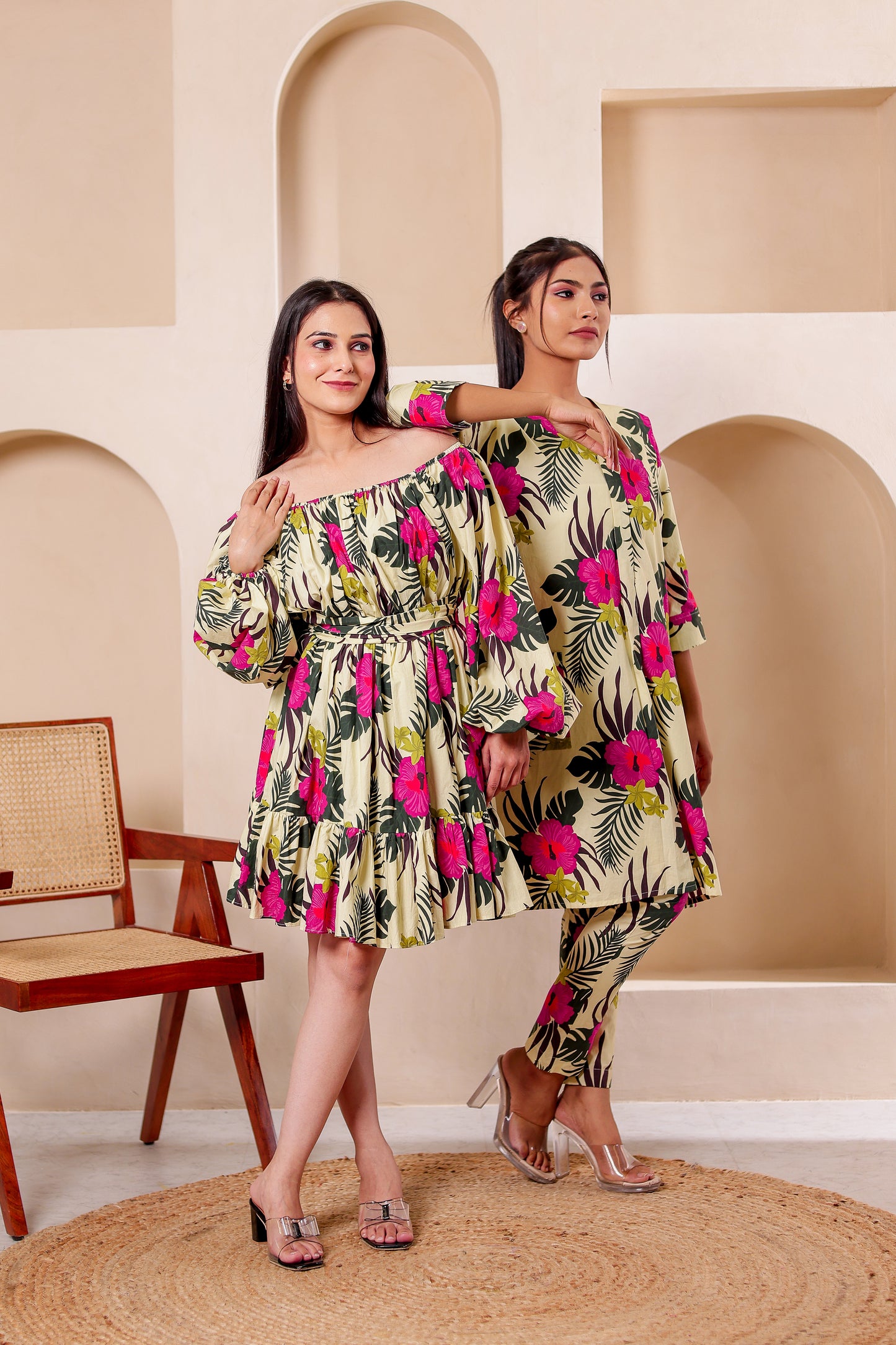 Beige Tropical Printed Co-ord Set