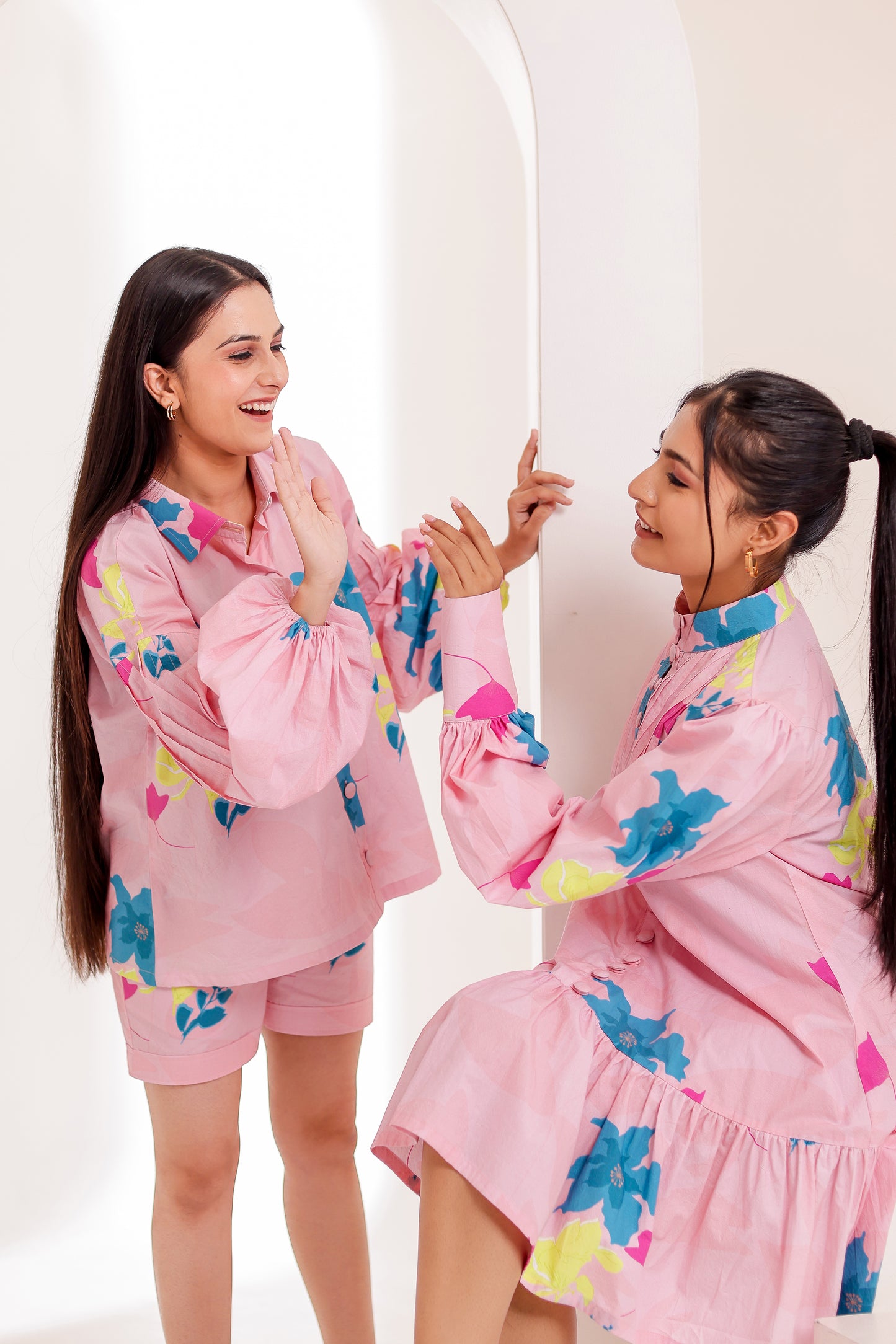 Pastel Pink Buttoned Loose Fit Floral Dress