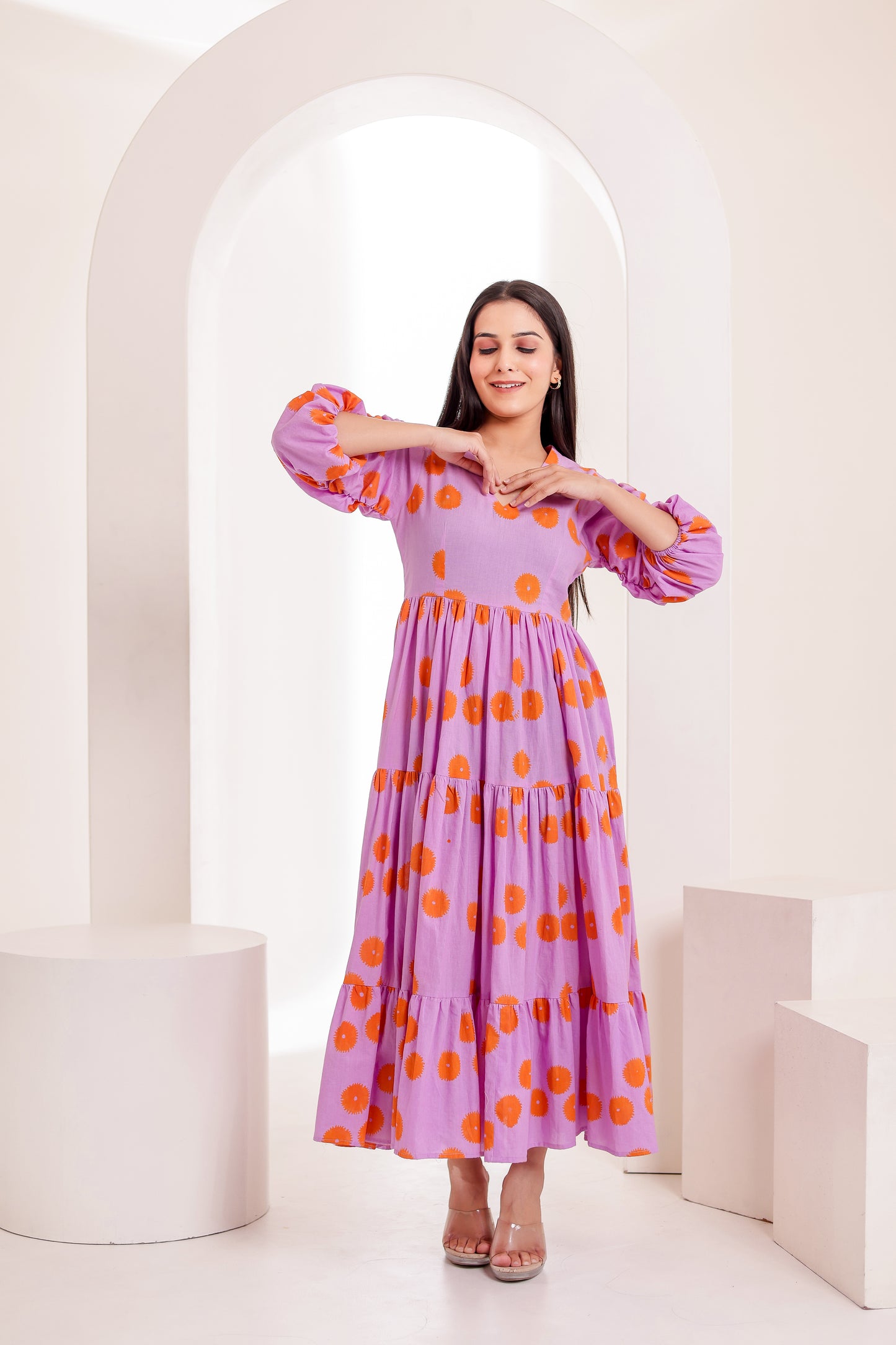 Lavinia Handblock Printed Flared Midi Dress