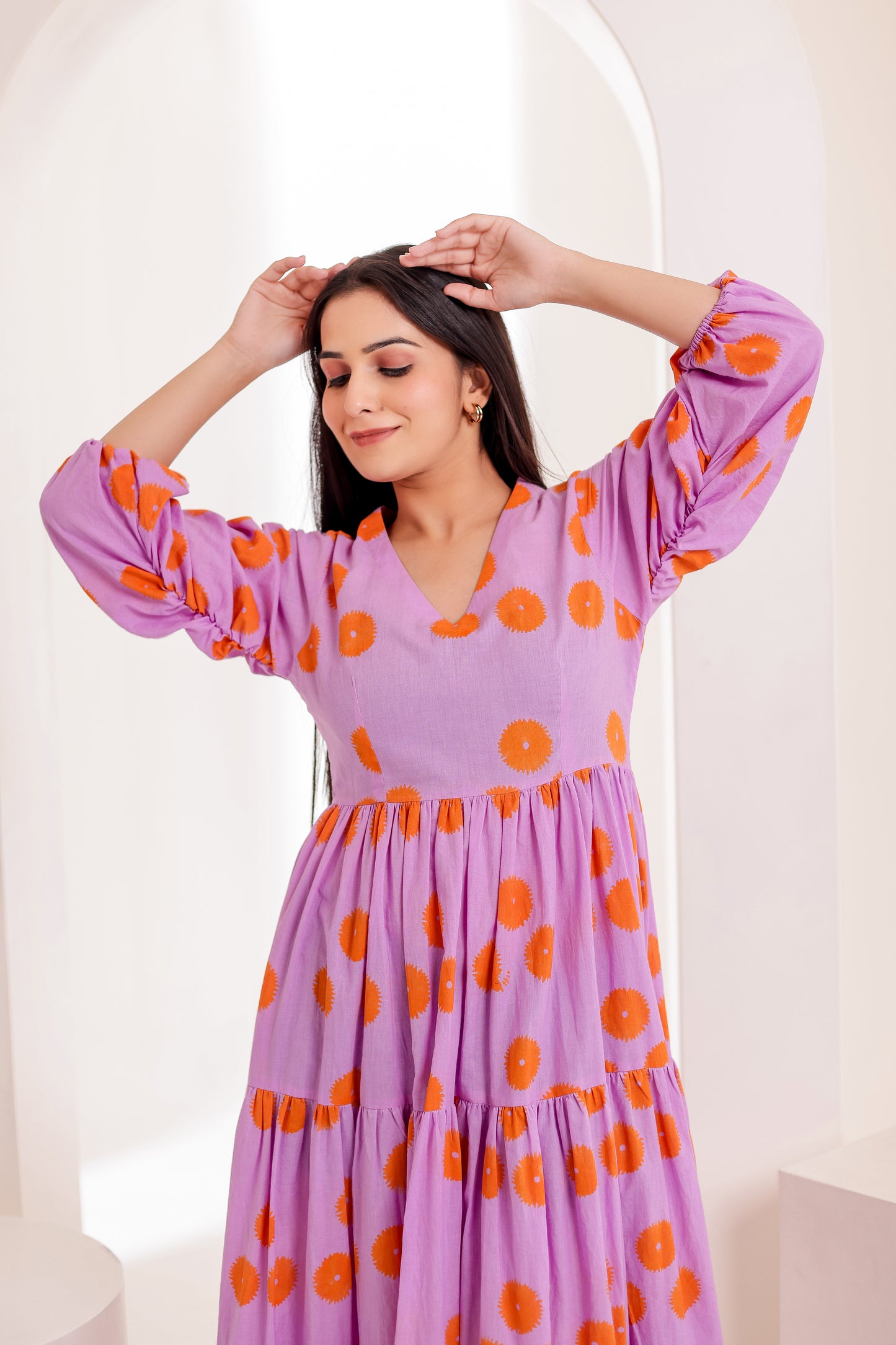 Lavinia Handblock Printed Flared Midi Dress