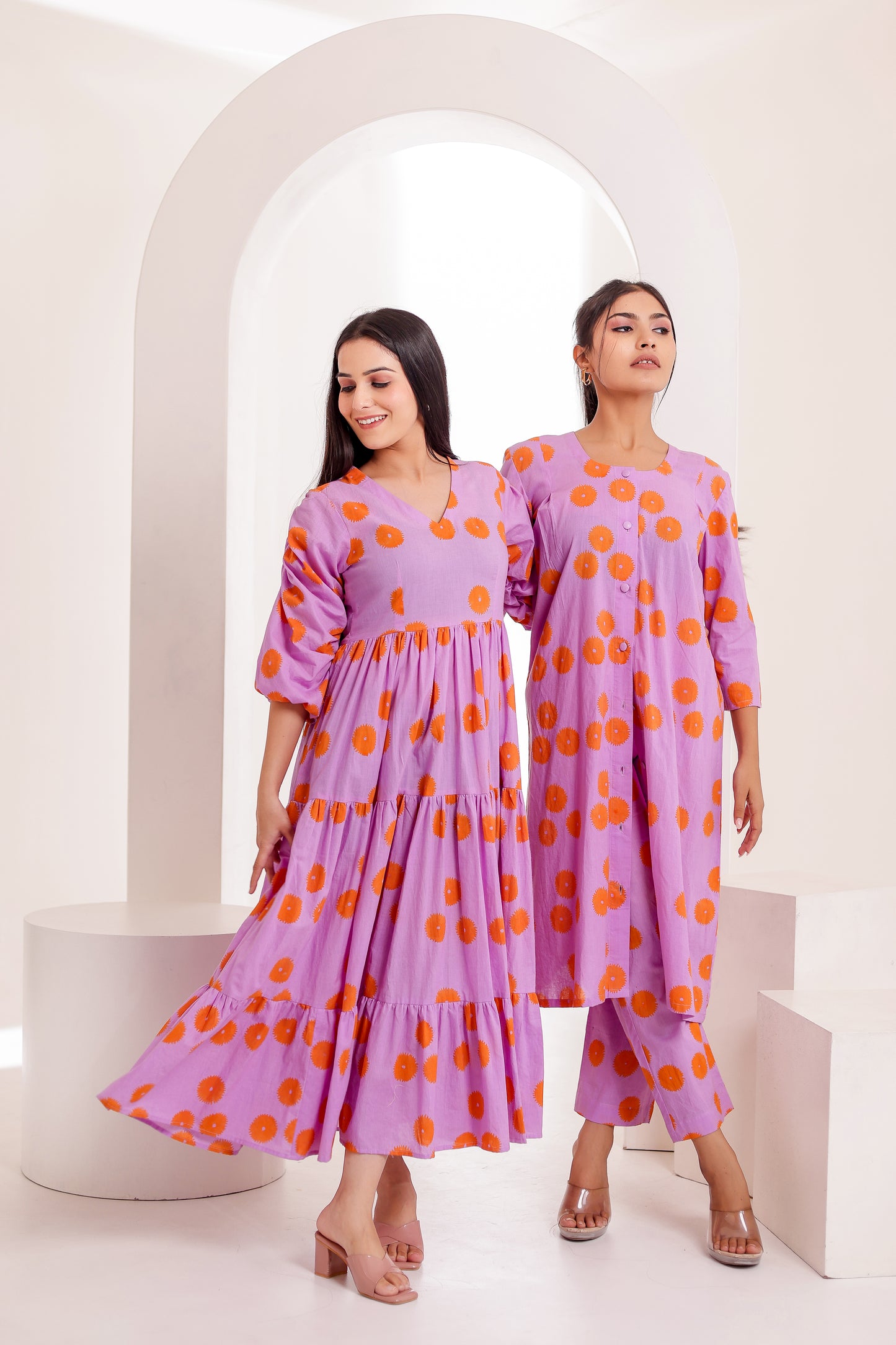 Chromatic Lavender Handblock Co-ord Set