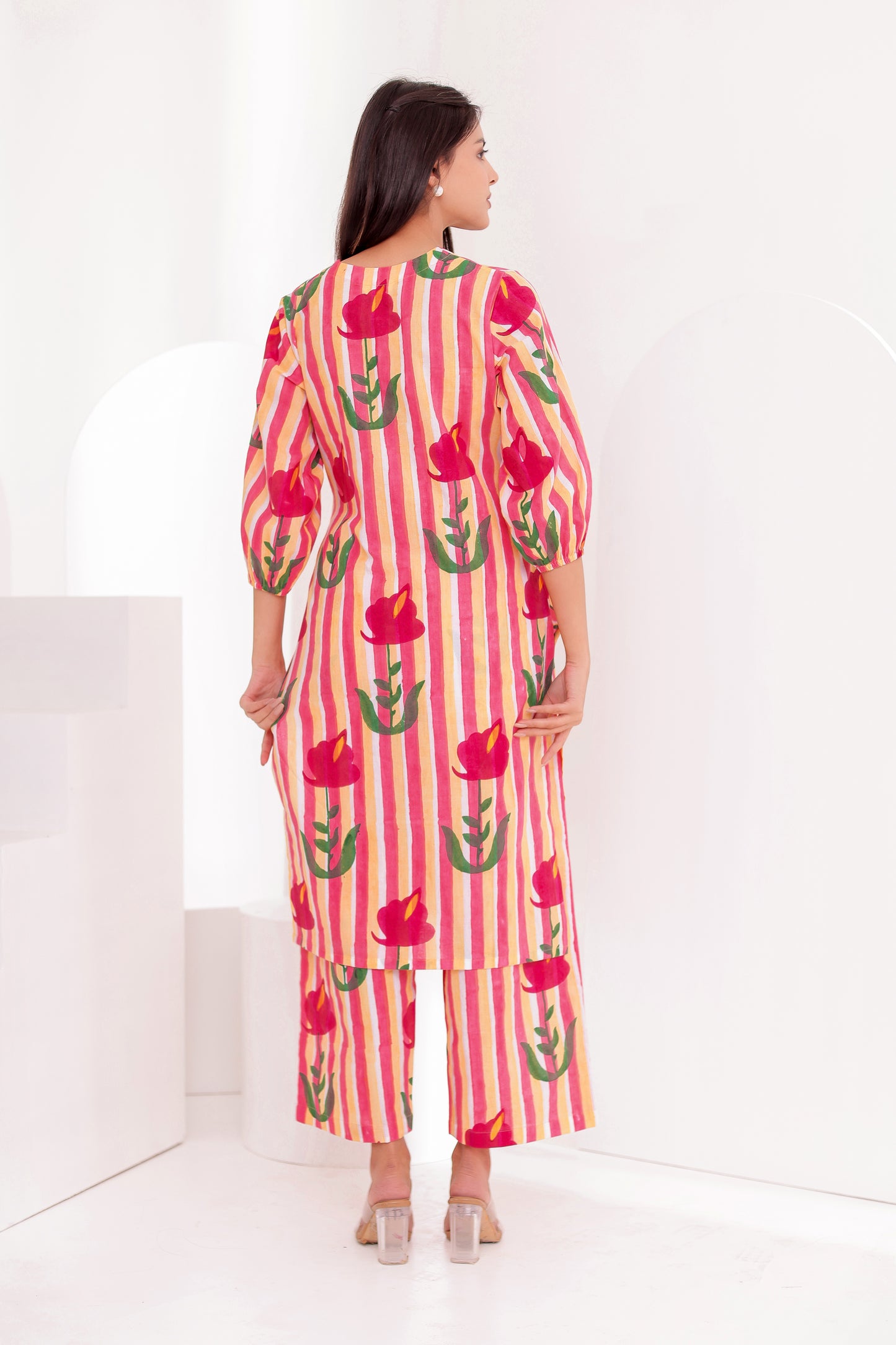 Pink Flora Kurta Co-ord Set