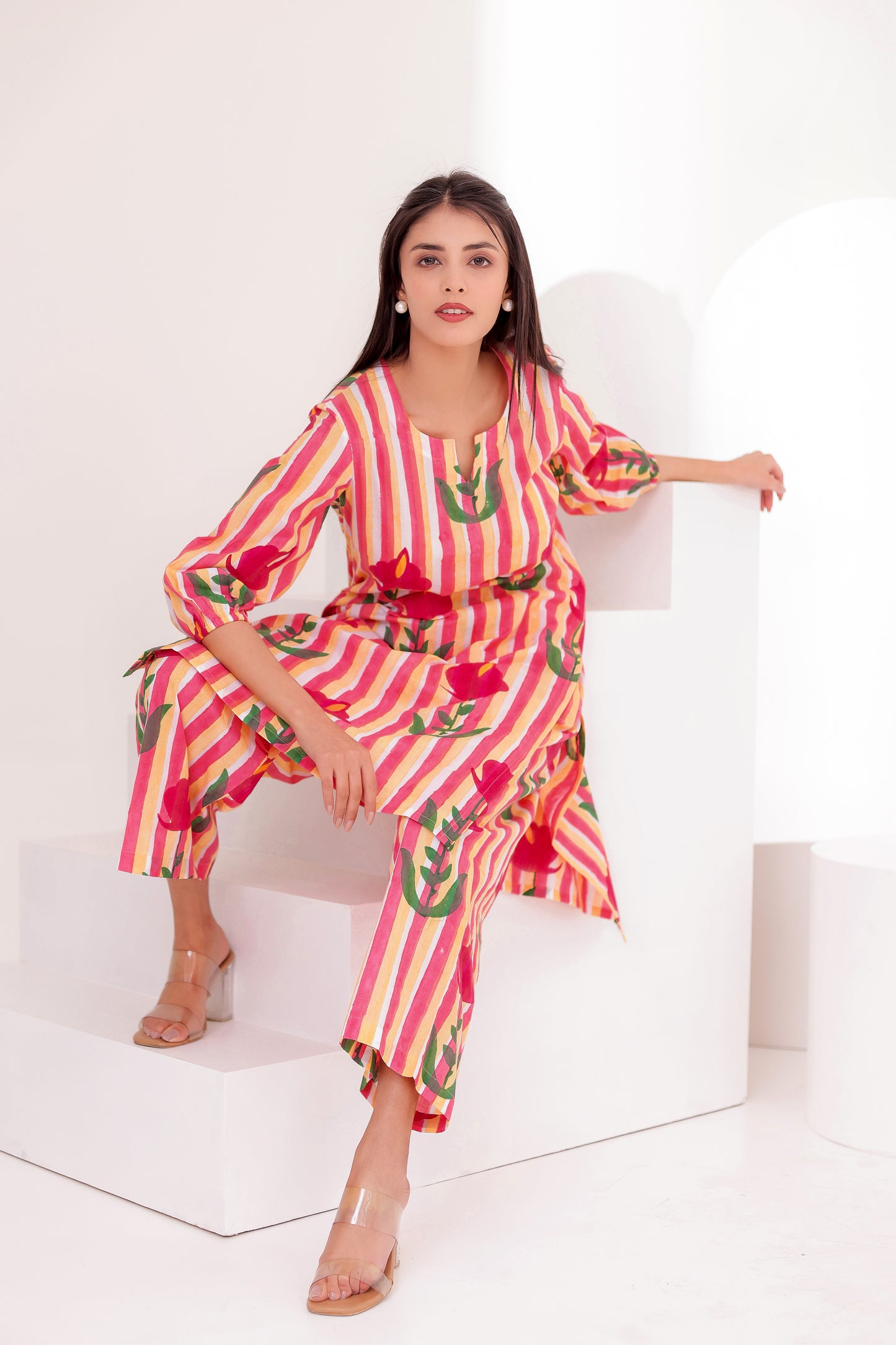 Pink Flora Kurta Co-ord Set