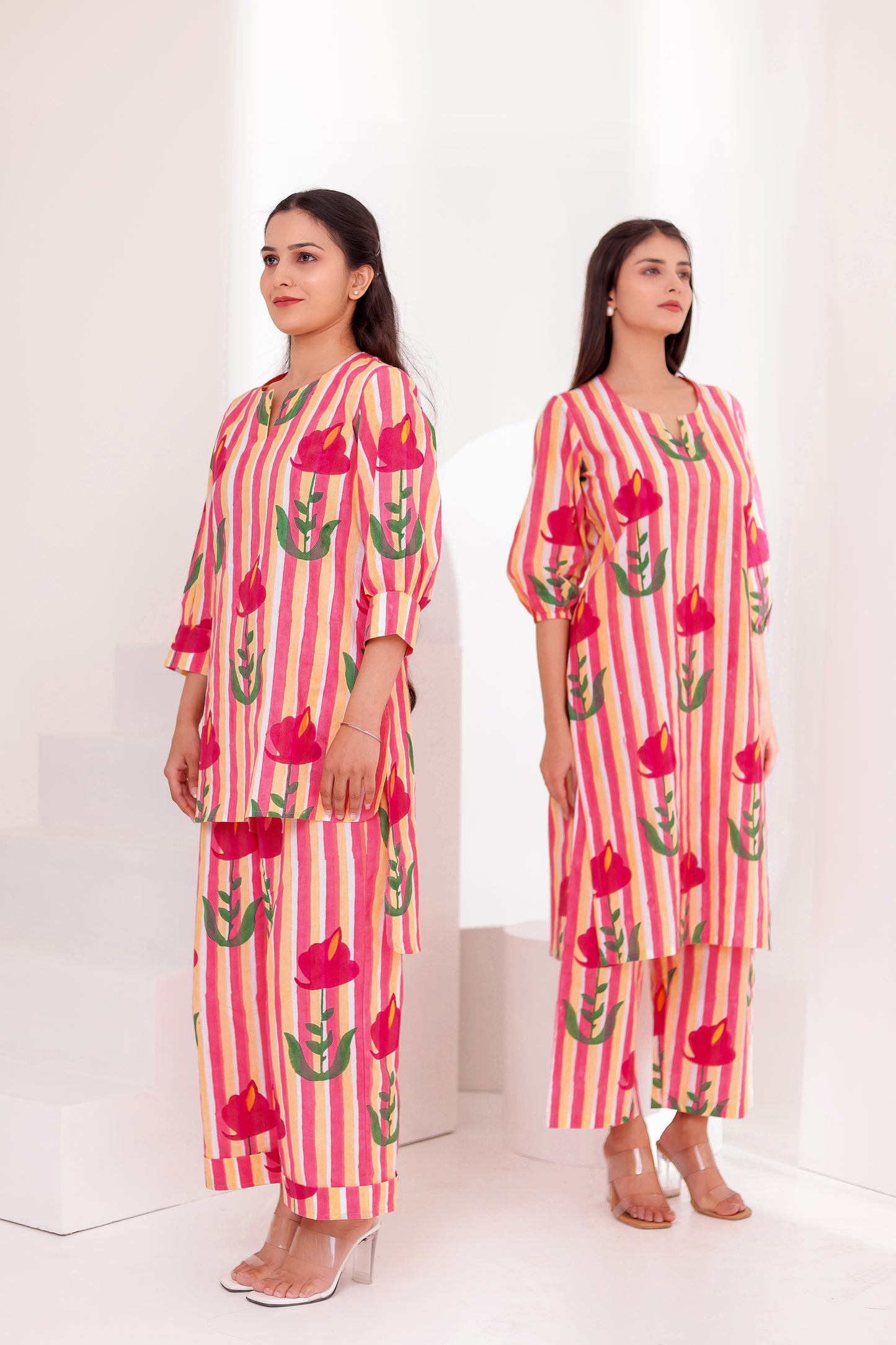 Pink Flora Kurta Co-ord Set