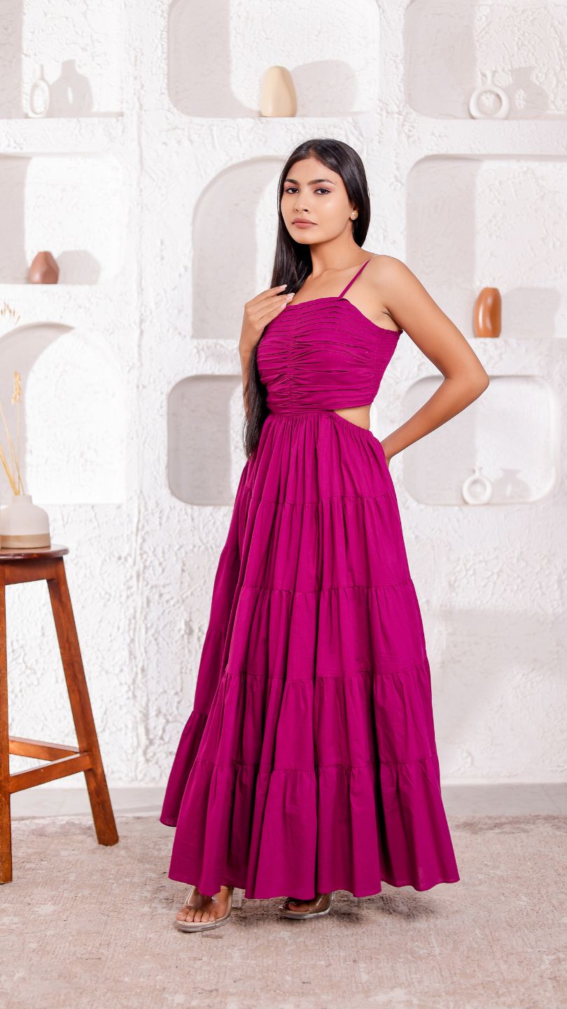 Purple Long Flared Cutout Maxi Dress