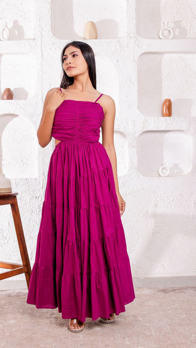 Purple Long Flared Cutout Maxi Dress