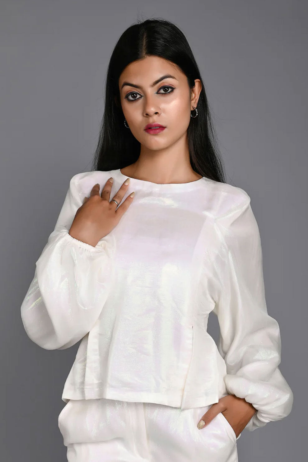 White Shimmer Silk Top