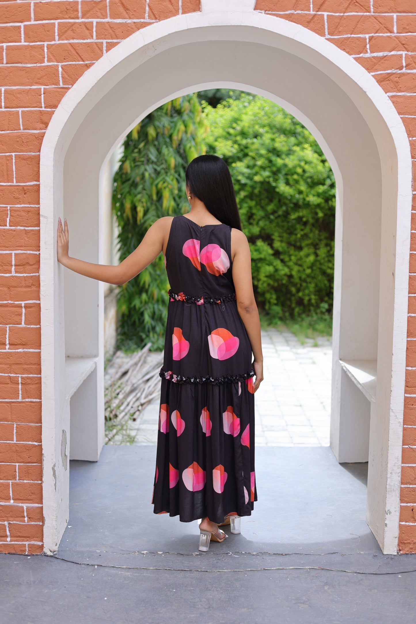 Black Polka Dot Ruffled Maxi Dress
