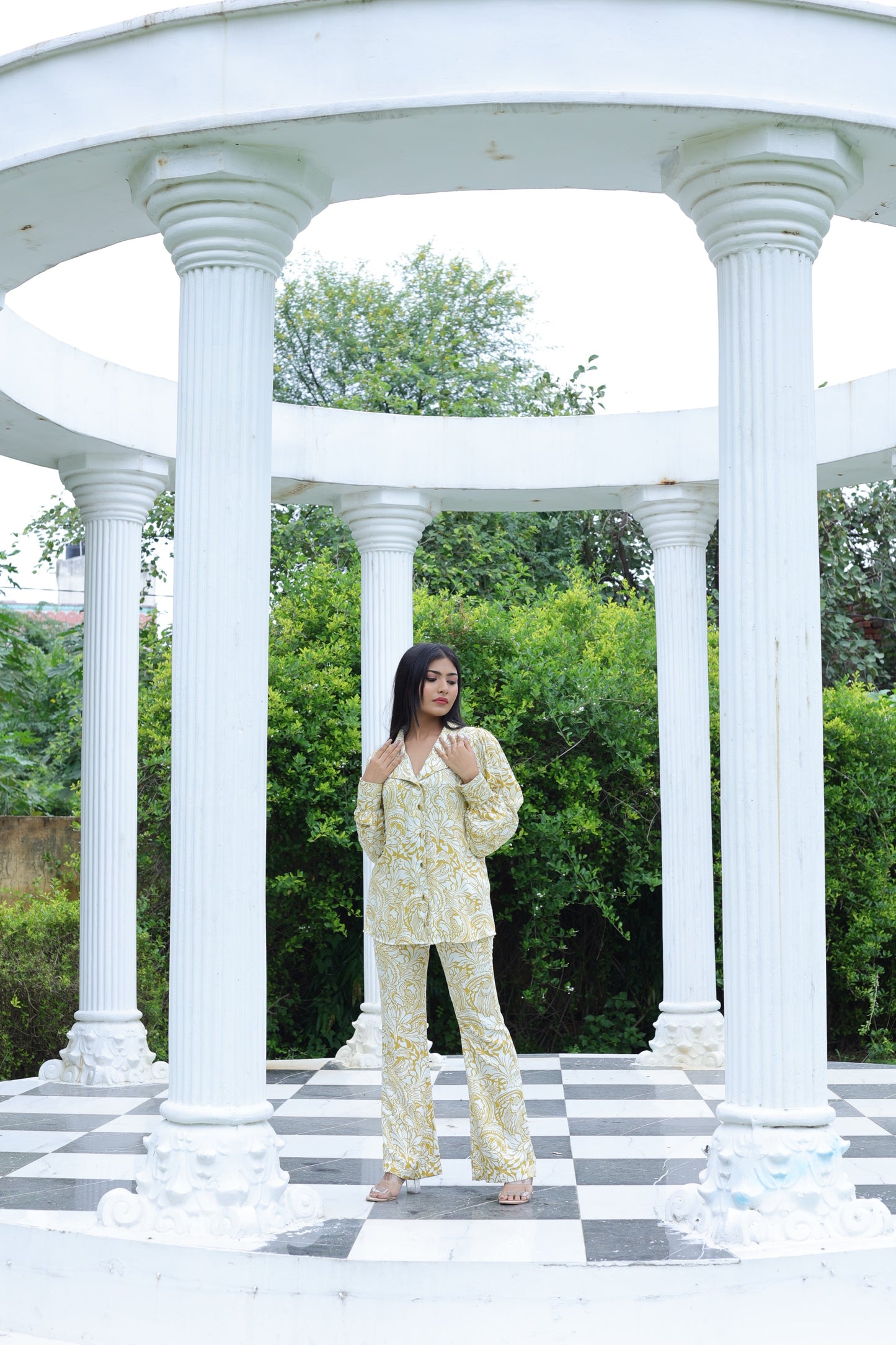 Yellow and White Printed Shirt