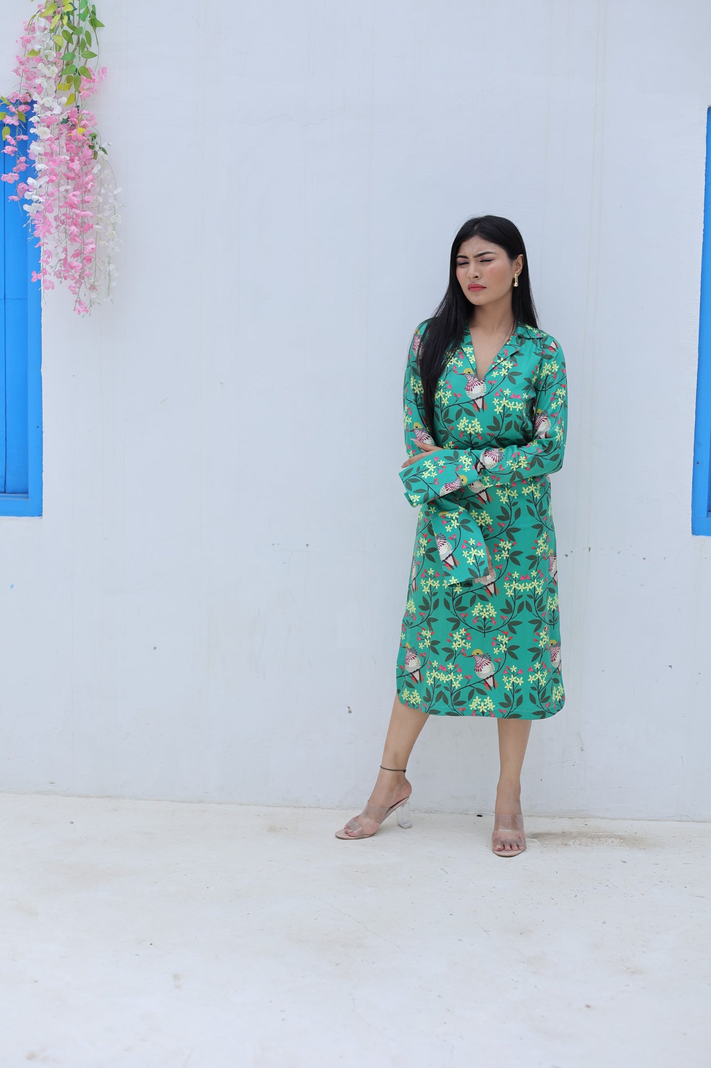 Green Lucifer Bird Tale Midi Dress