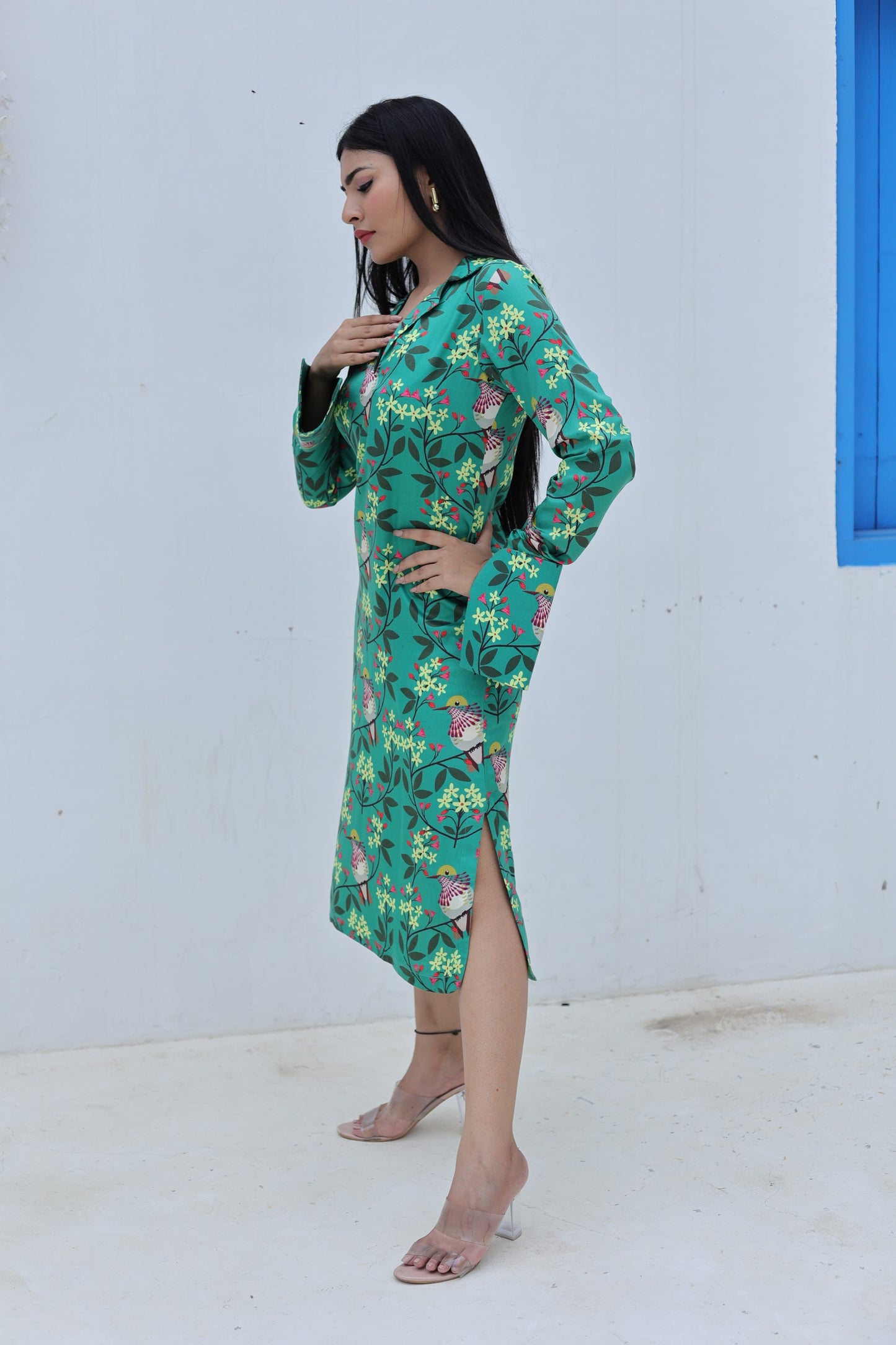 Green Lucifer Bird Tale Midi Dress