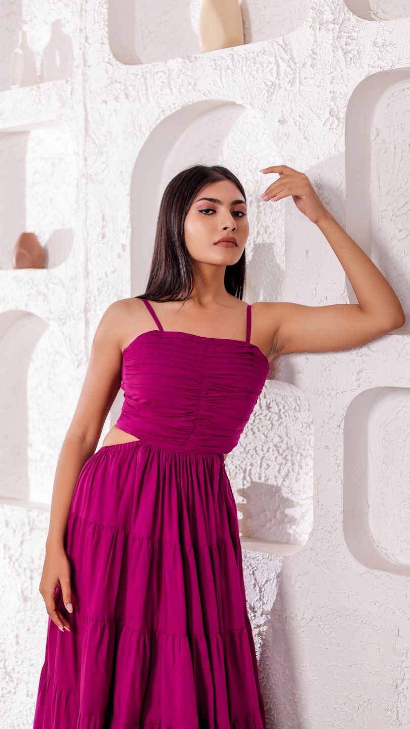 Purple Long Flared Cutout Maxi Dress