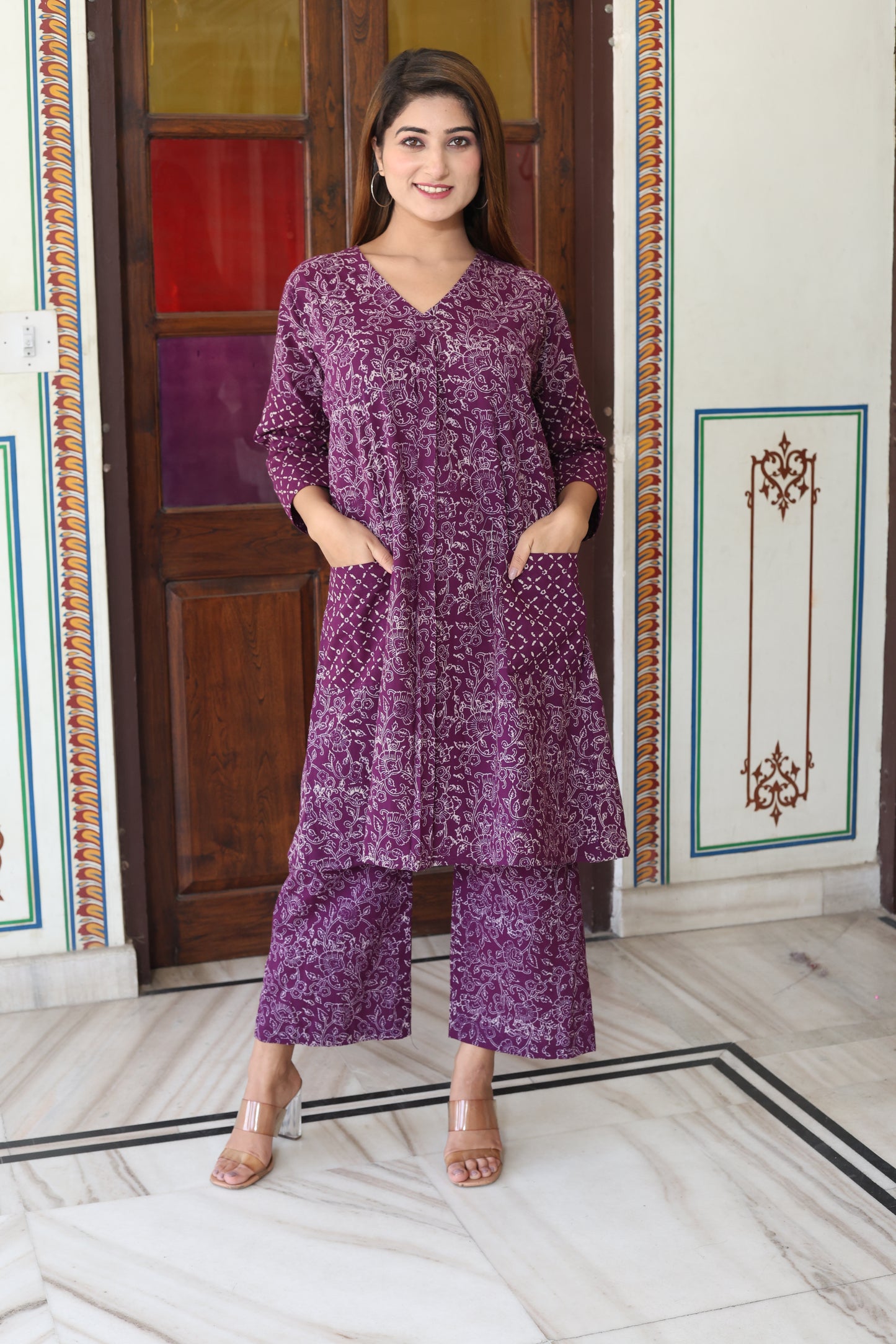 Purple Hand Block Printed Cotton Co-ord Set