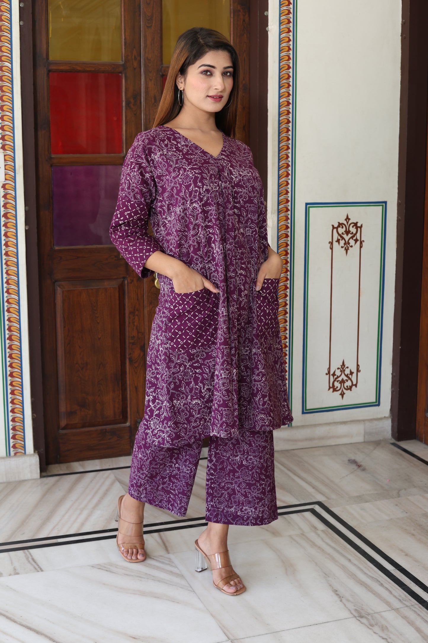 Purple Hand Block Printed Cotton Co-ord Set