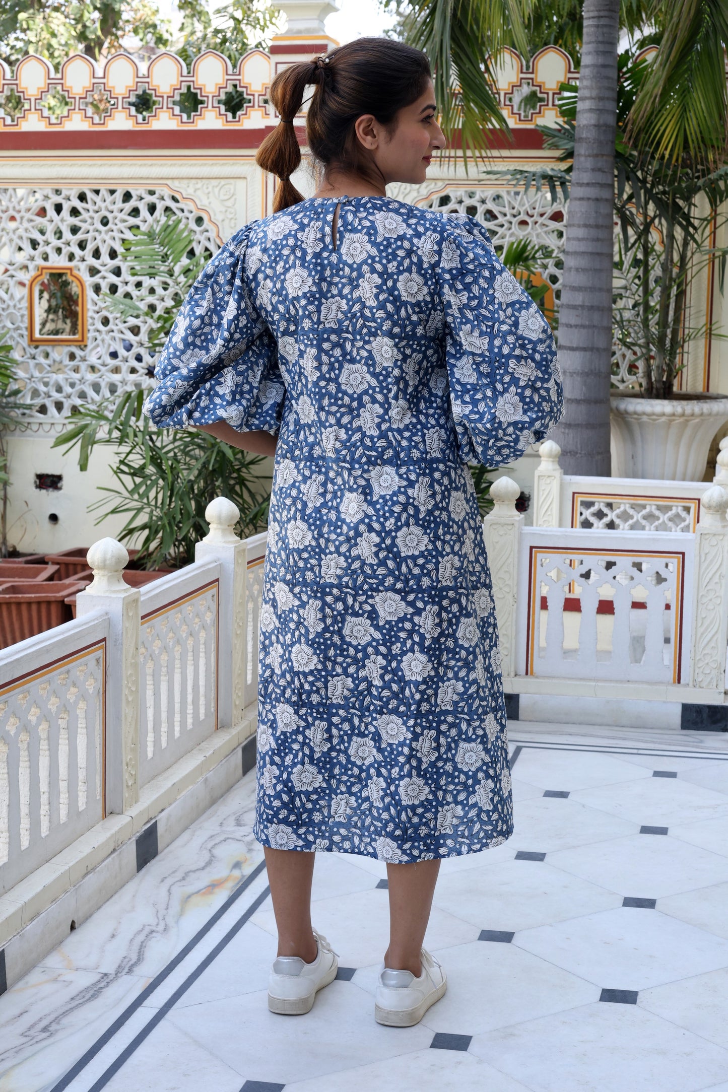 Indigo Handblock Printed Midi Dress