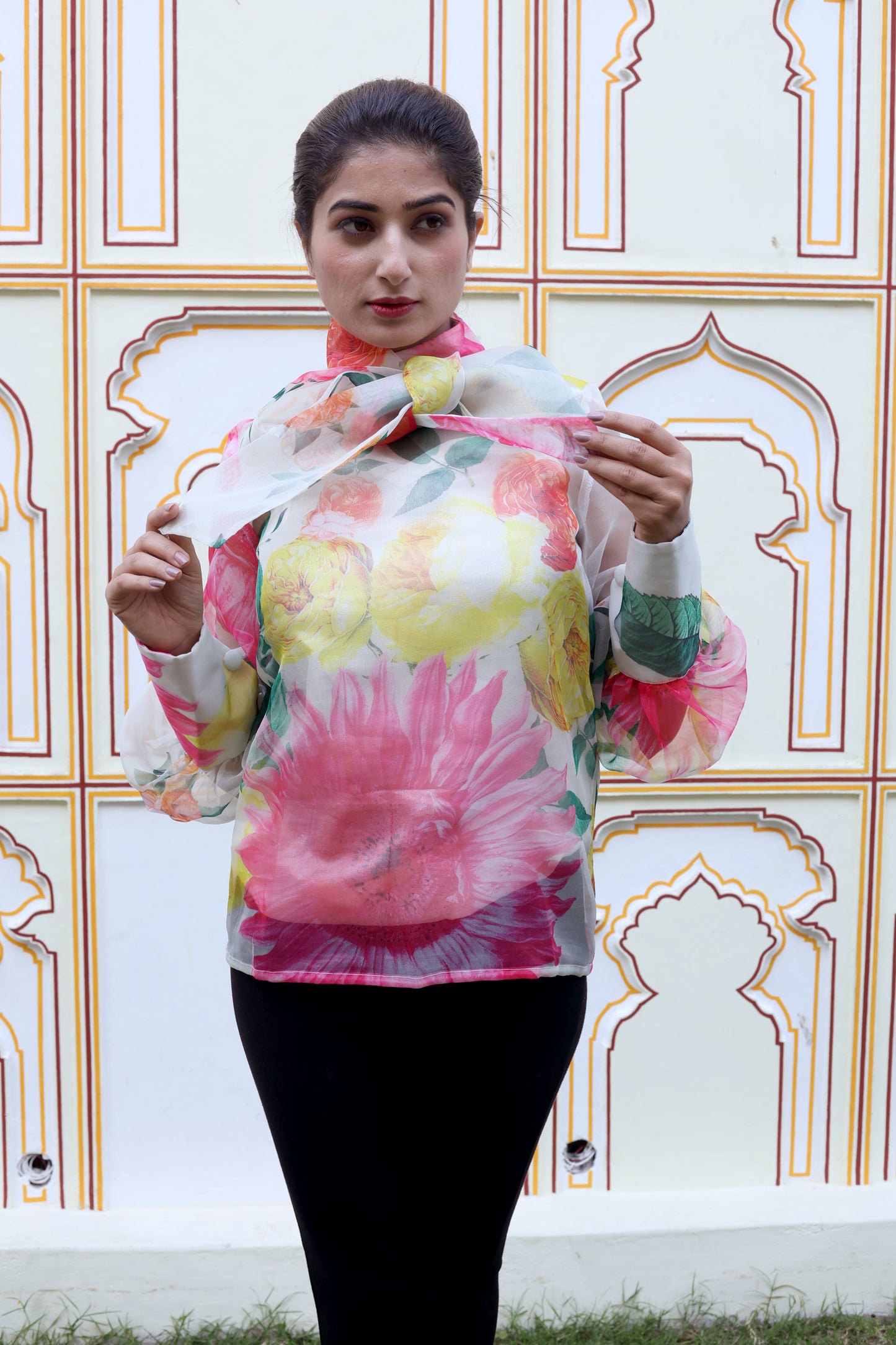 Portia Floral Organza High Neck Top