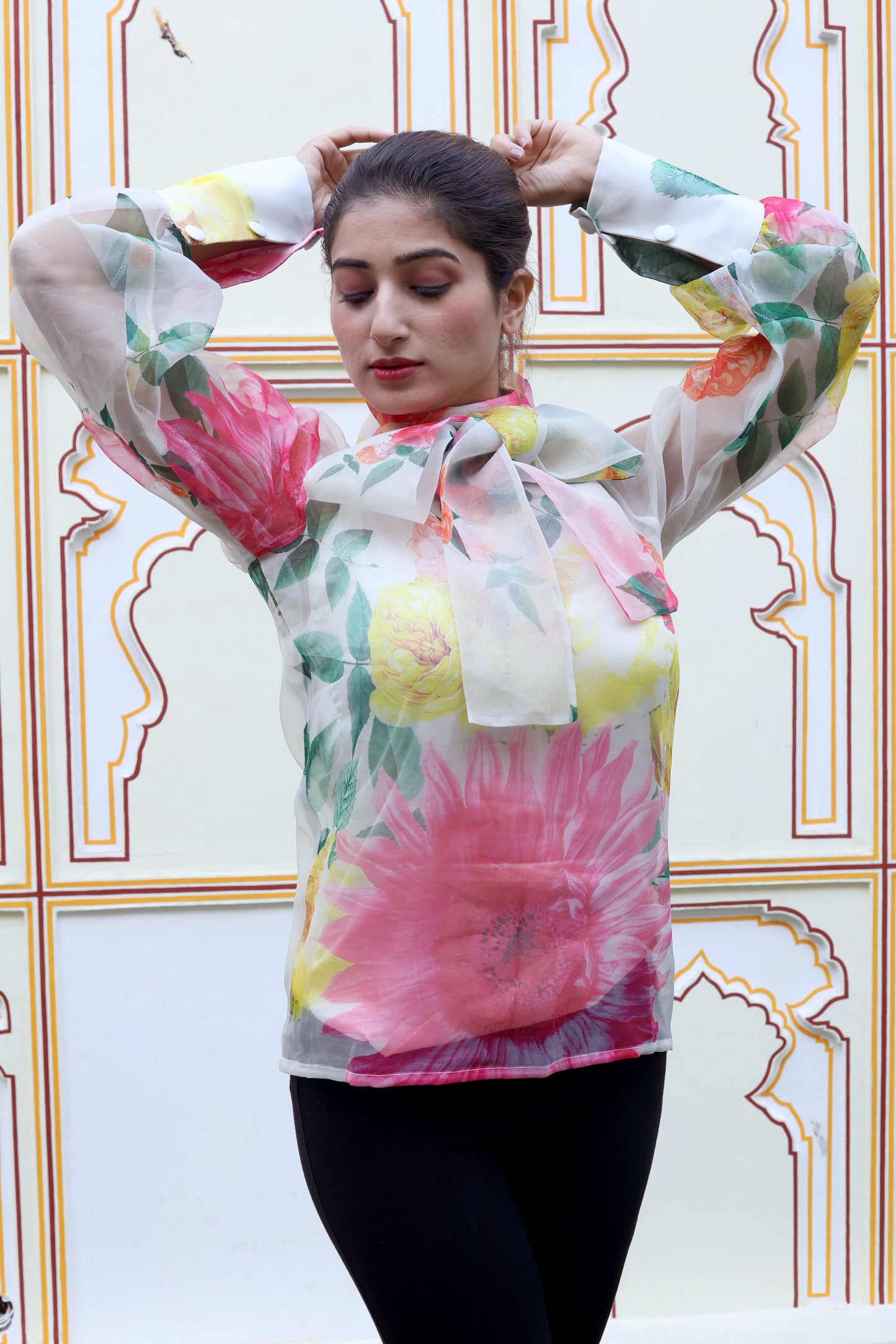 Portia Floral Organza High Neck Top