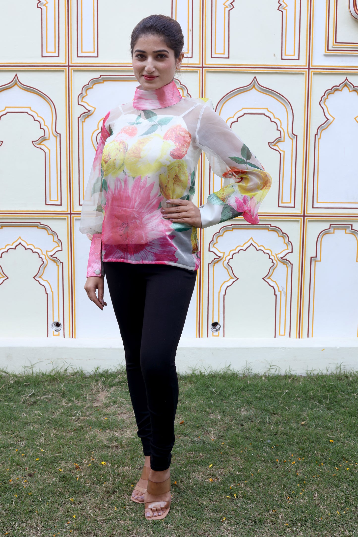 Portia Floral Organza High Neck Top