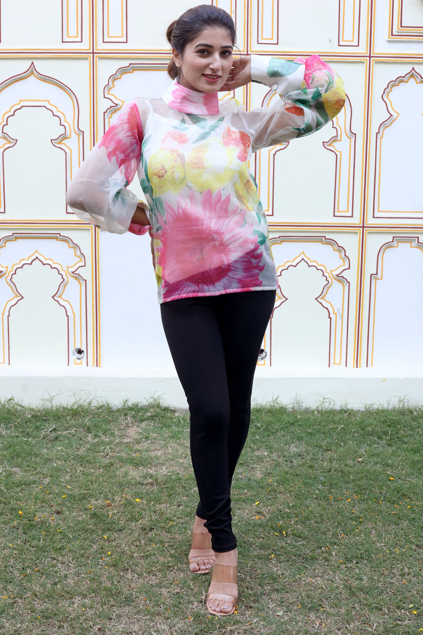 Portia Floral Organza High Neck Top