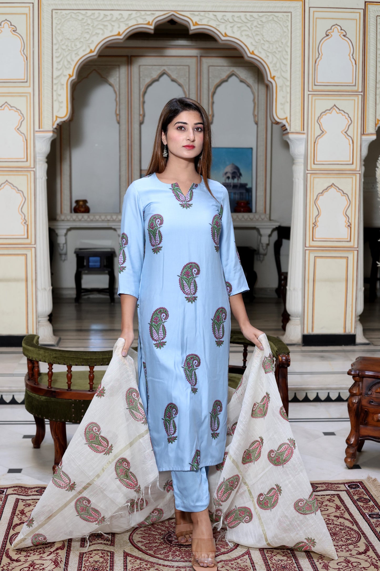 Paisley Motif Hand Block Suit Set