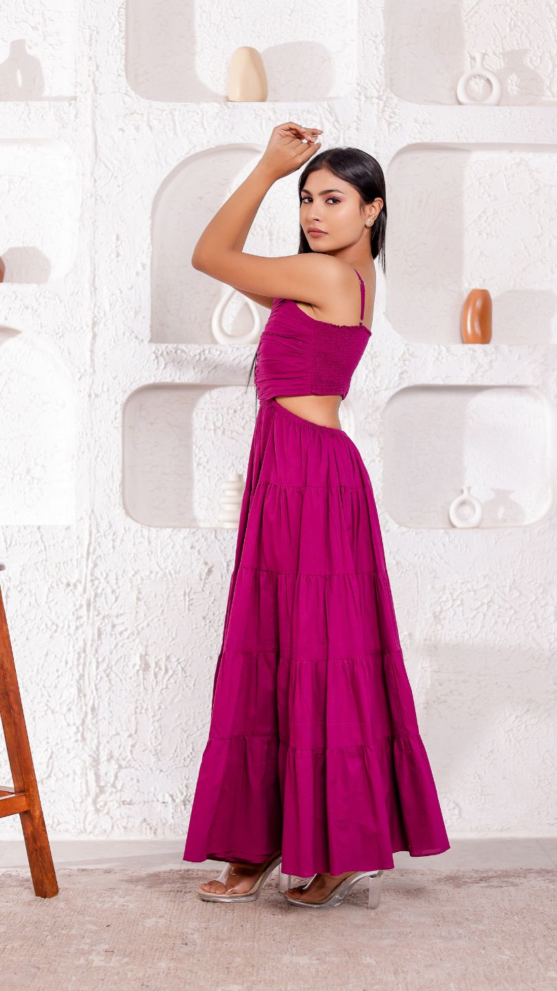 Purple Long Flared Cutout Maxi Dress