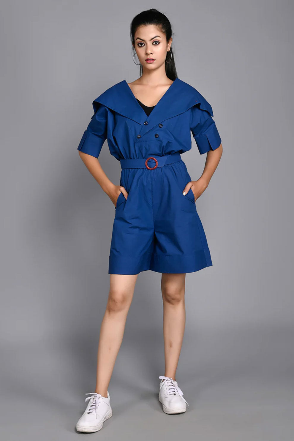 Blue Poplin Cotton Playsuit
