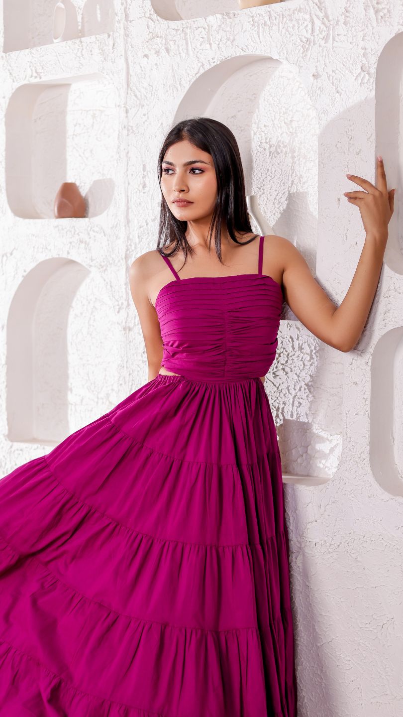 Purple Long Flared Cutout Maxi Dress