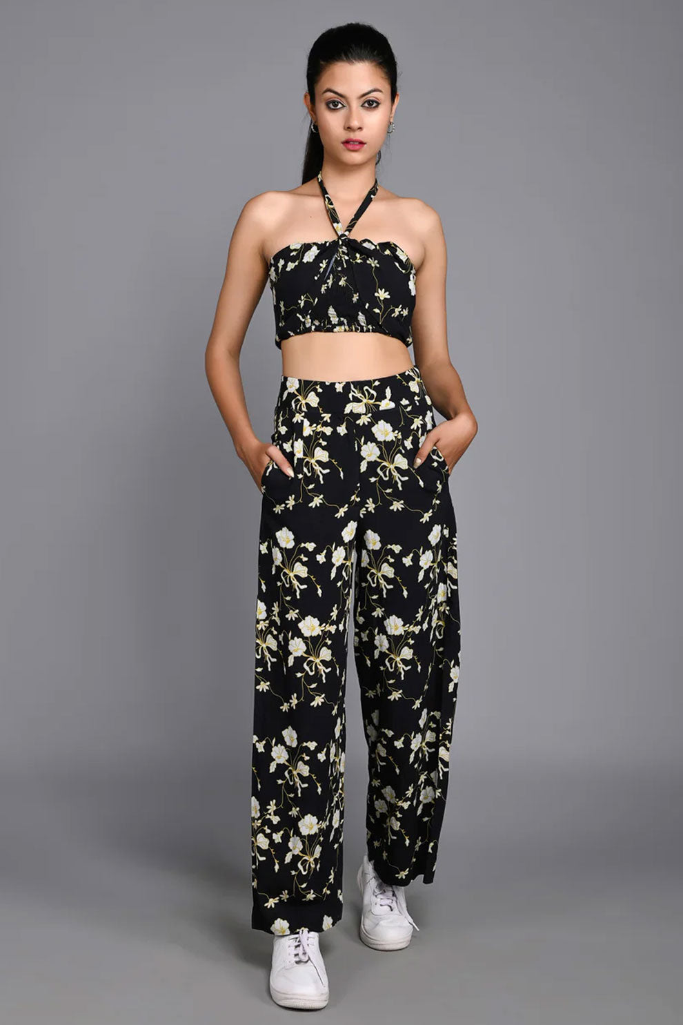 Black Floral Print Co-ord Set